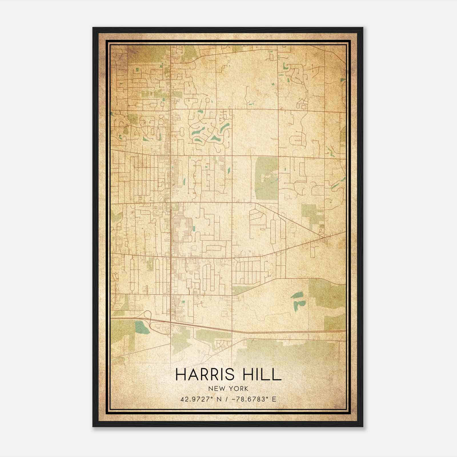 Vintage Harris Hill New York Map Poster, Modern Home Decor Wall Art Print