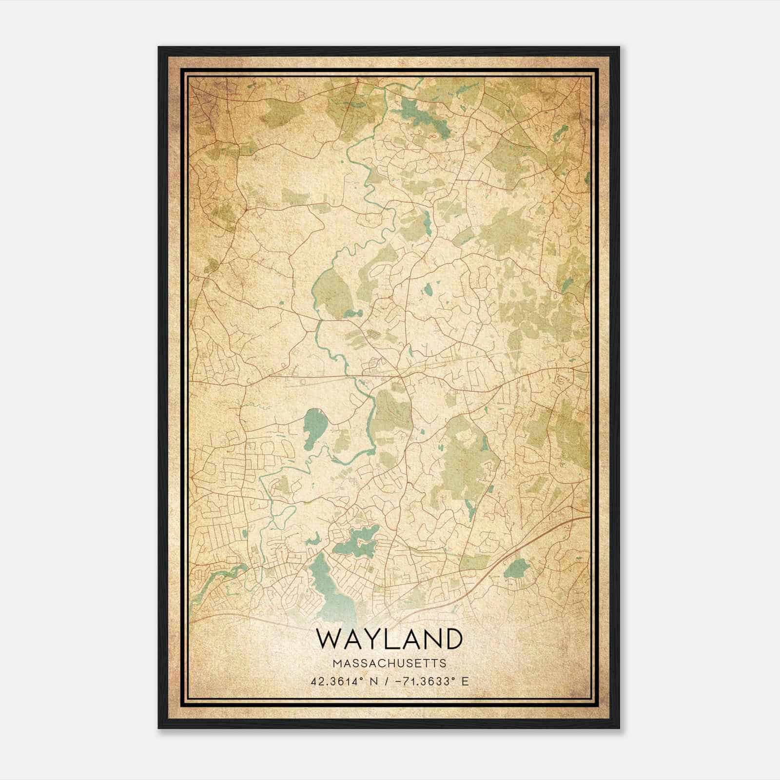 Vintage Wayland Massachusetts Map Poster, Modern Home Decor Wall Art Print