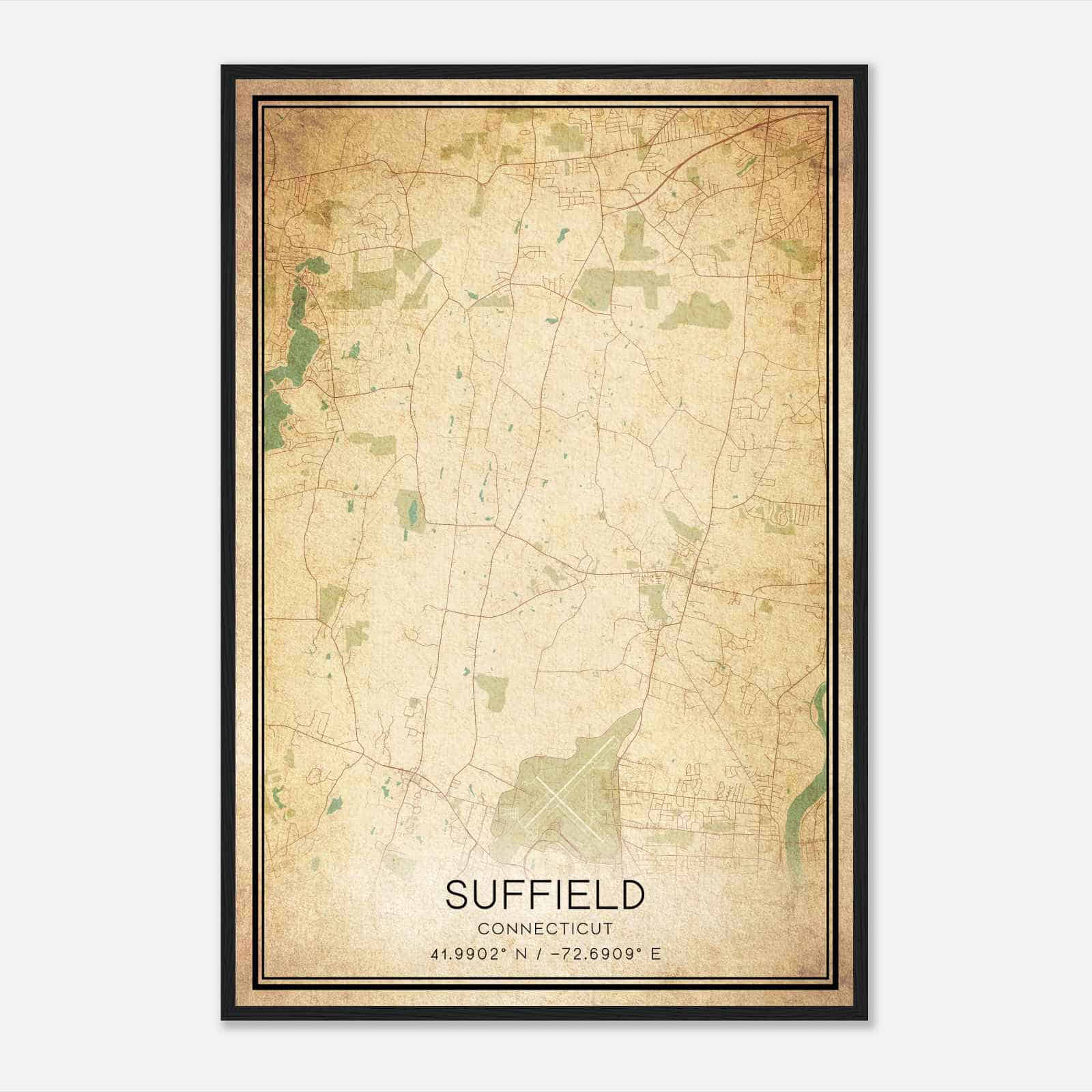 Vintage Suffield Connecticut Map Poster, Modern Home Decor Wall Art Print