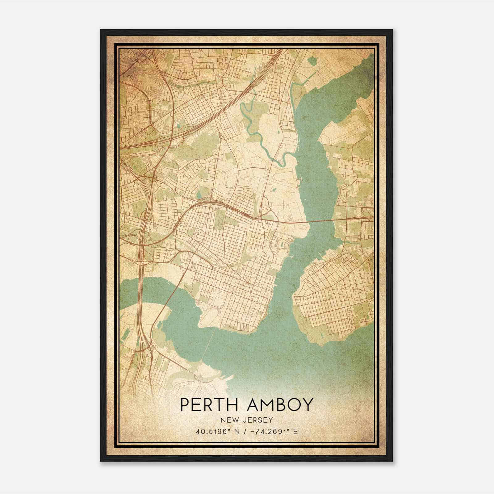 Vintage Perth Amboy New Jersey Map Poster, Modern Home Decor Wall Art Print