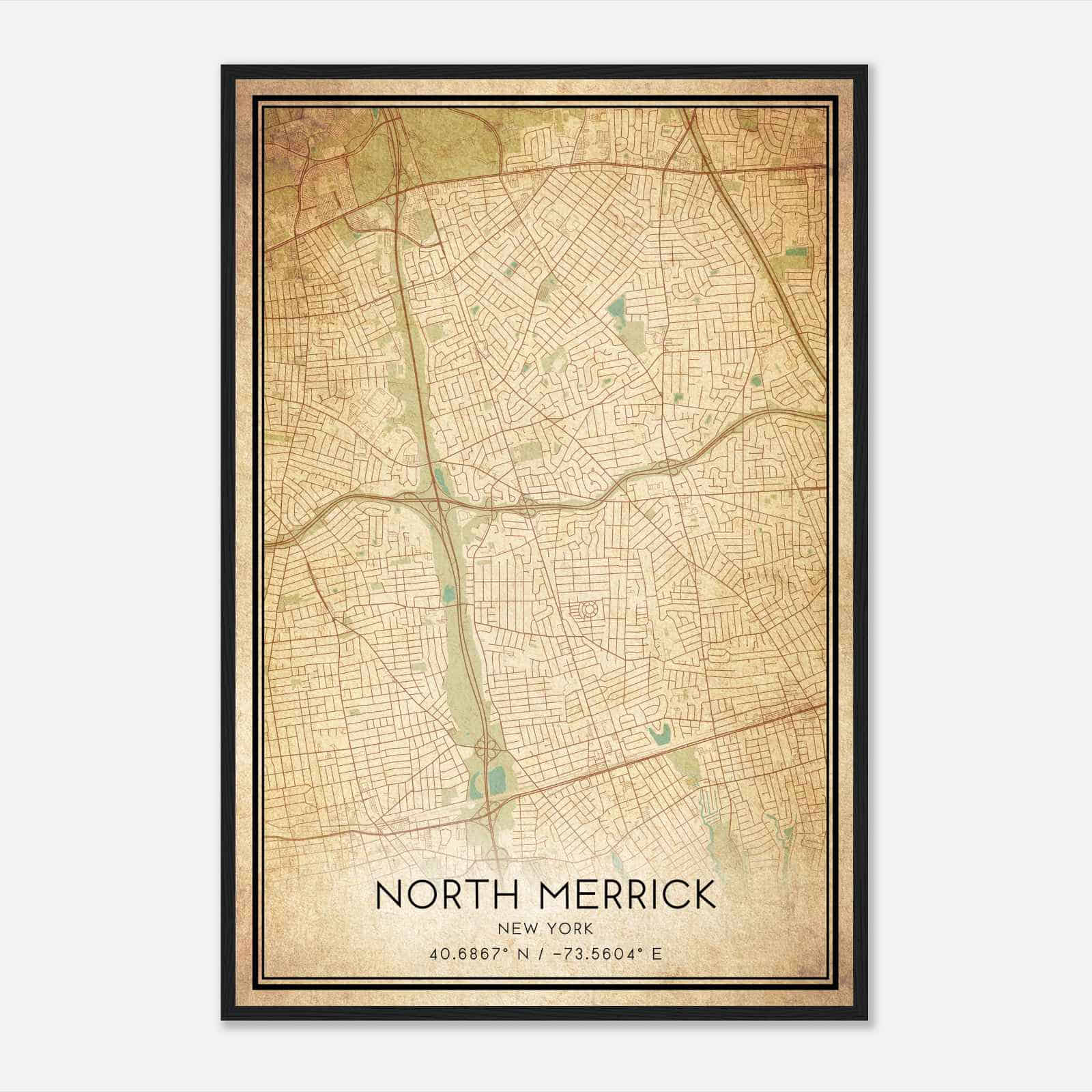 Vintage North Merrick New York Map Poster, Modern Home Decor Wall Art Print