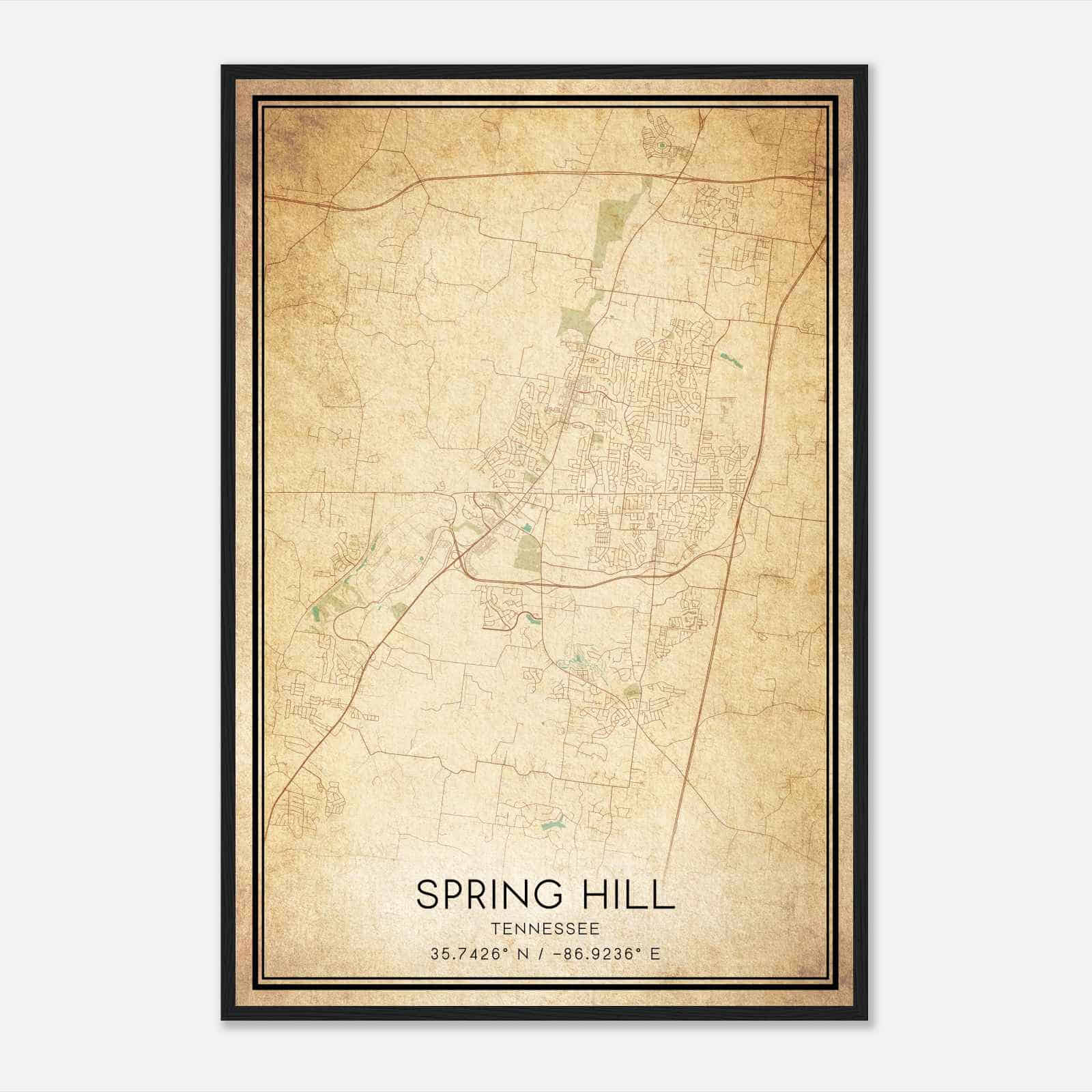 Vintage Spring Hill Tennessee Map Poster, Modern Home Decor Wall Art Print