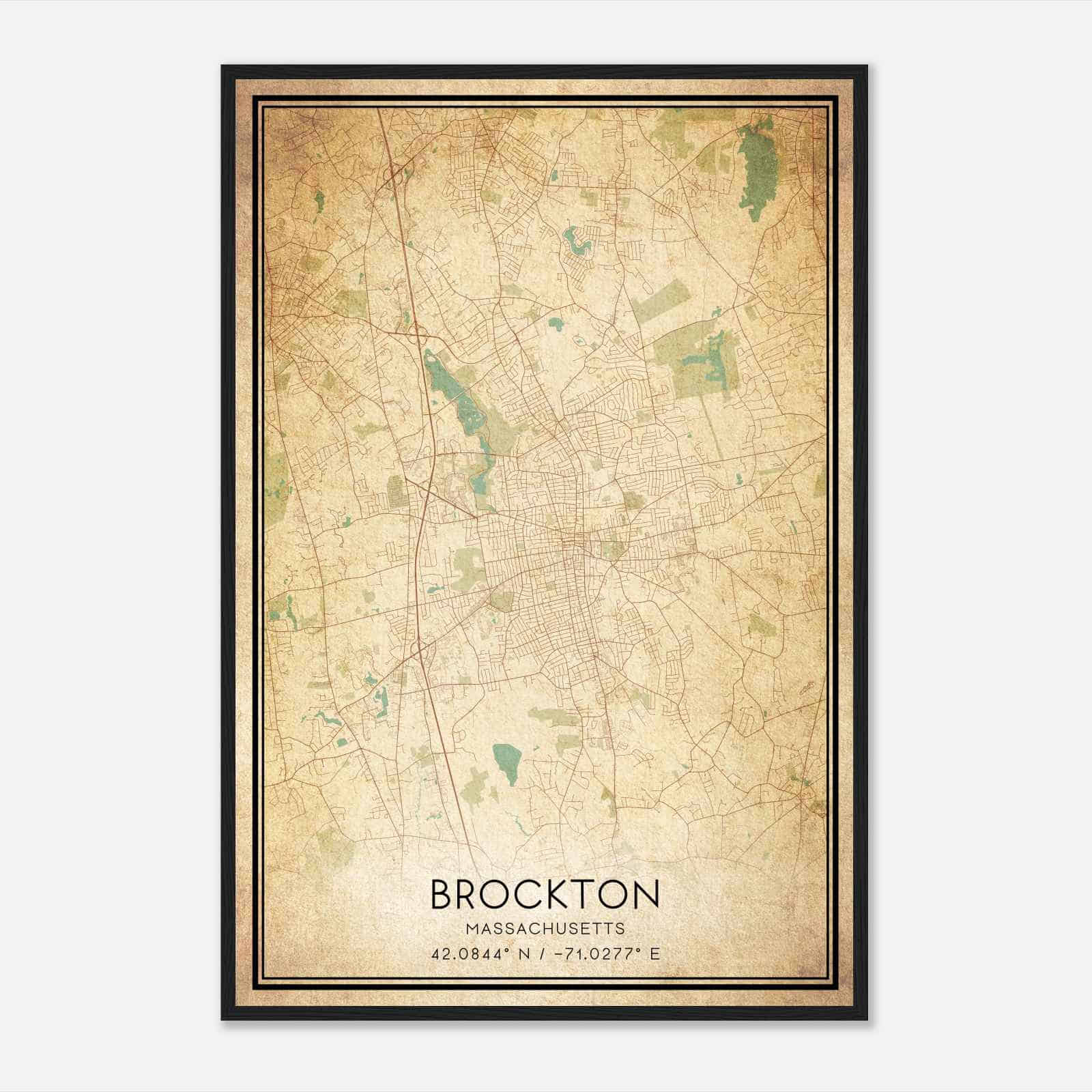 Vintage Brockton Massachusetts Map Poster, Modern Home Decor Wall Art Print