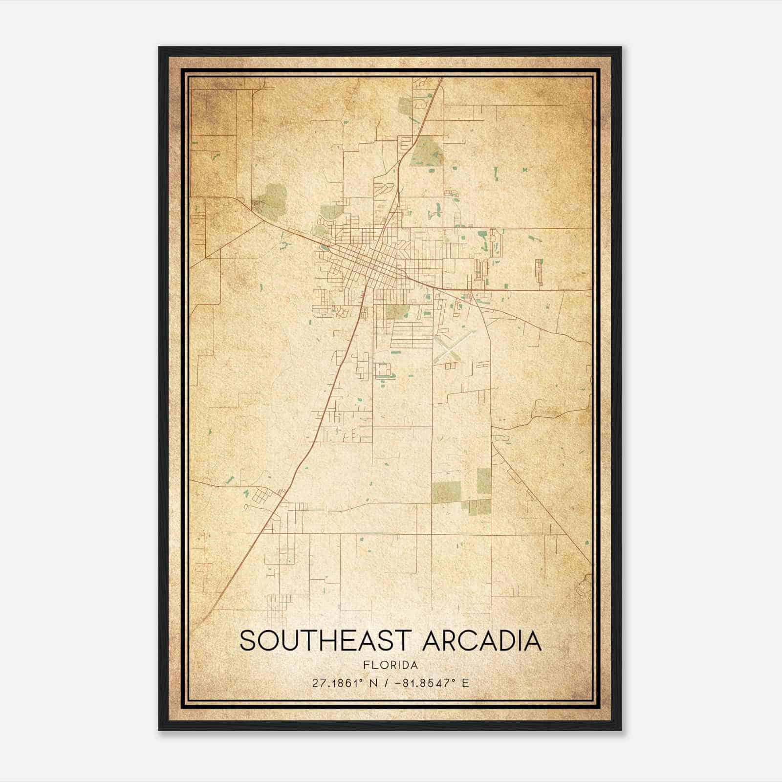 Vintage Southeast Arcadia Florida Map Poster, Modern Home Decor Wall Art Print