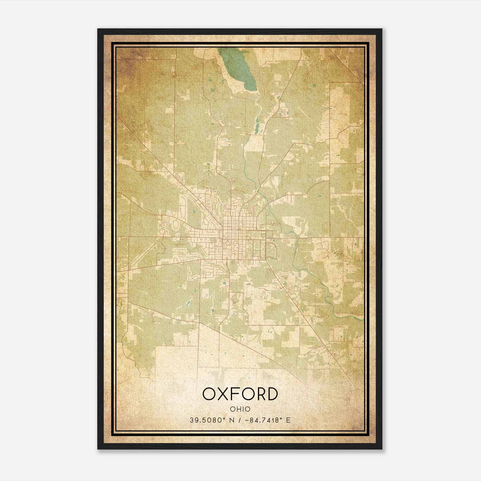Vintage Oxford Ohio Map Poster, Modern Home Decor Wall Art Print