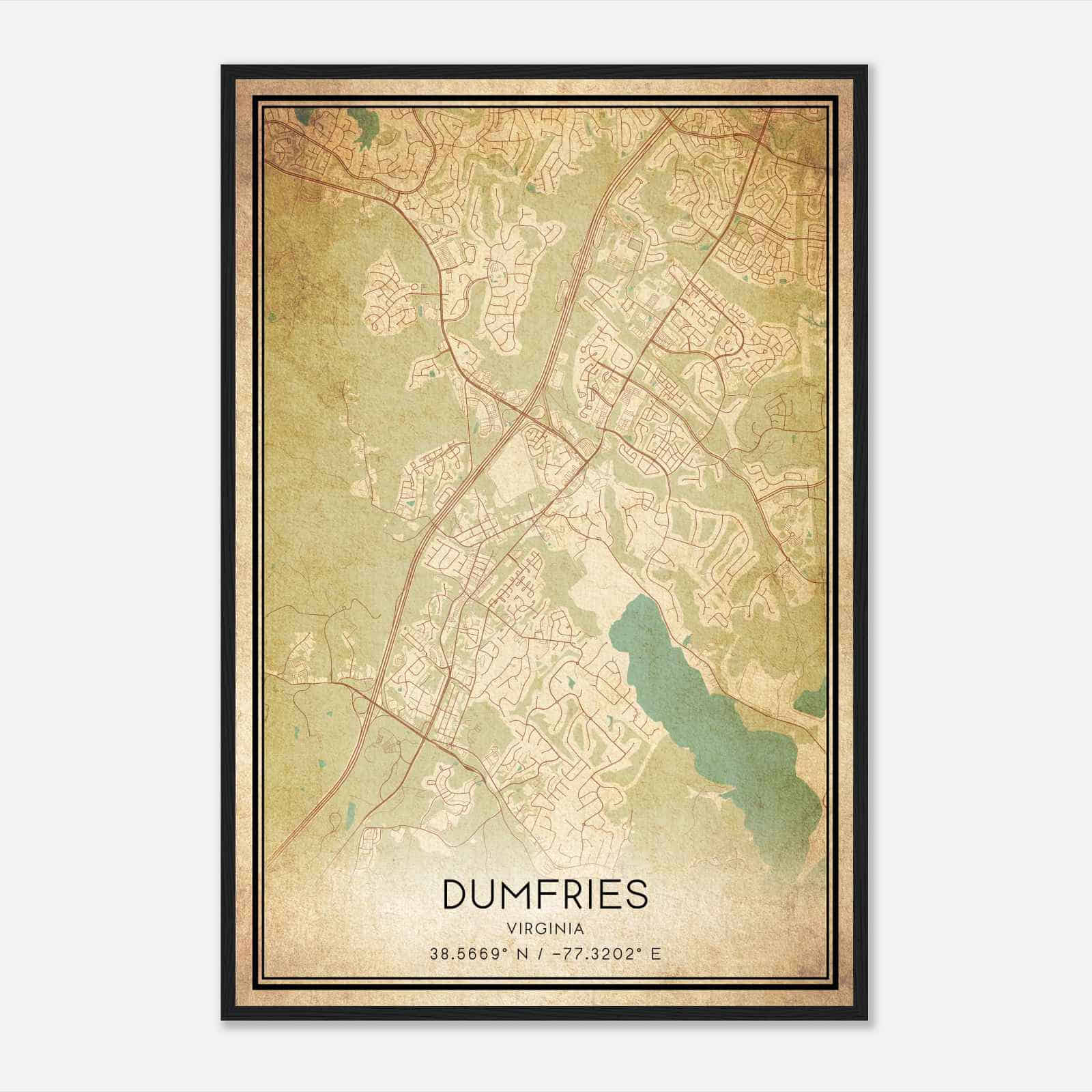 Vintage Dumfries Virginia Map Poster, Modern Home Decor Wall Art Print