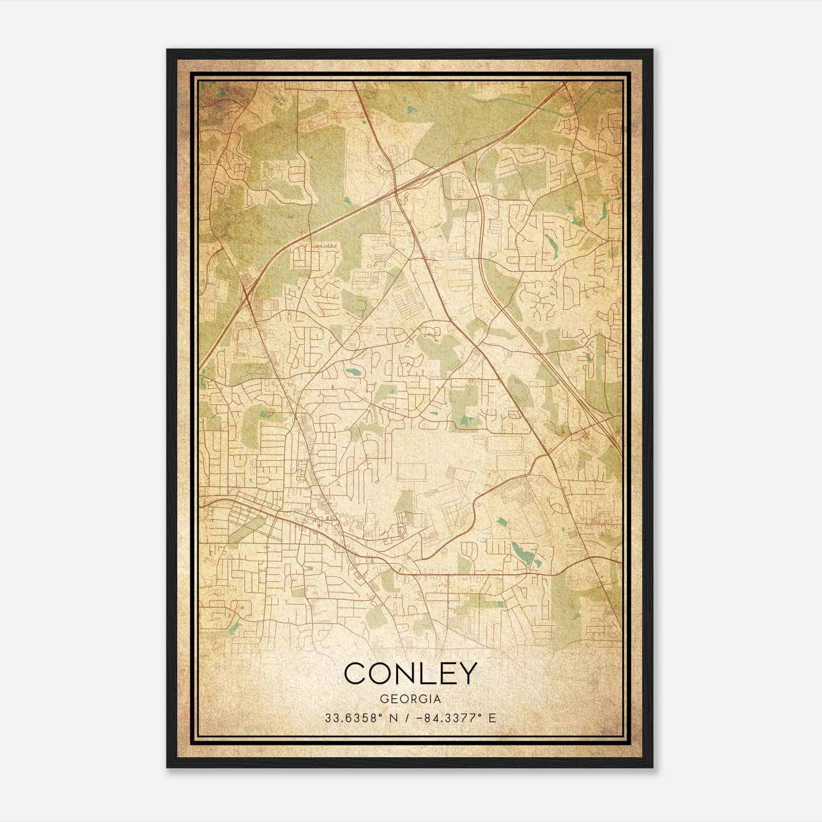 Vintage Conley Georgia Map Poster, Modern Home Decor Wall Art Print
