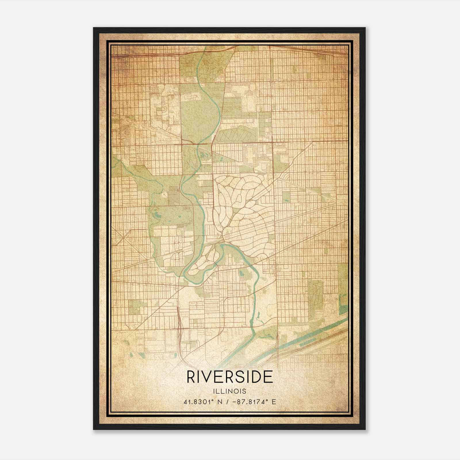 Vintage Riverside Illinois Map Poster, Modern Home Decor Wall Art Print