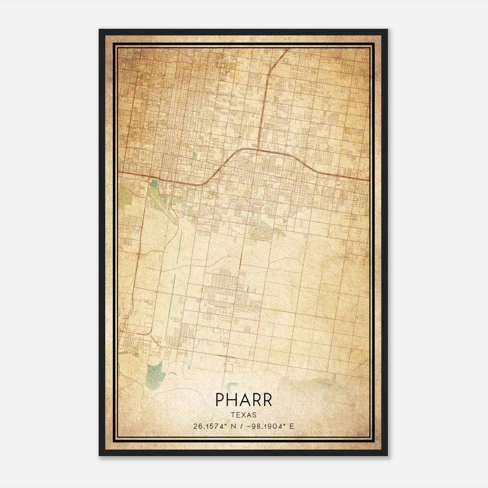 Vintage Pharr Texas Map Poster, Modern Home Decor Wall Art Print