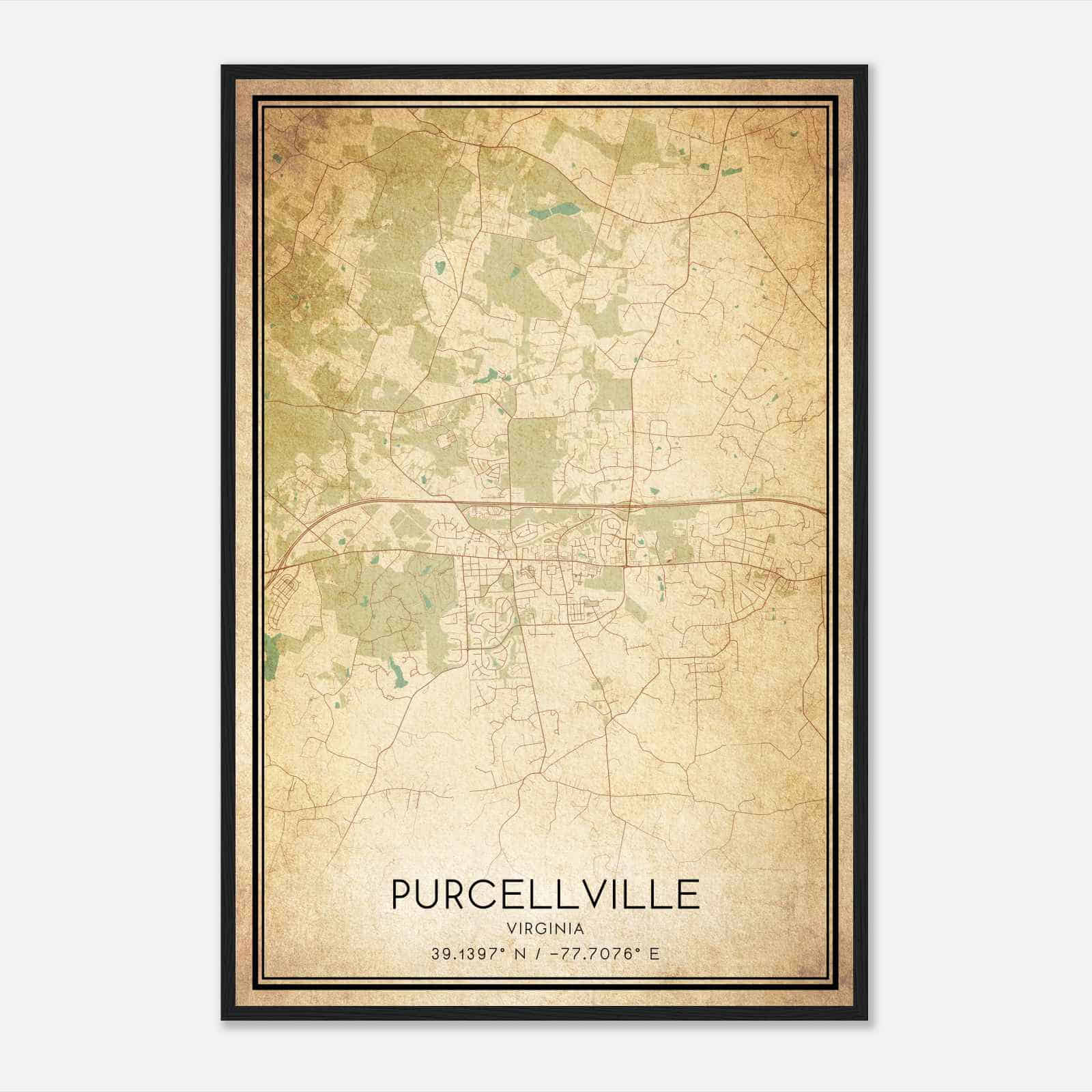 Vintage Purcellville Virginia Map Poster, Modern Home Decor Wall Art Print