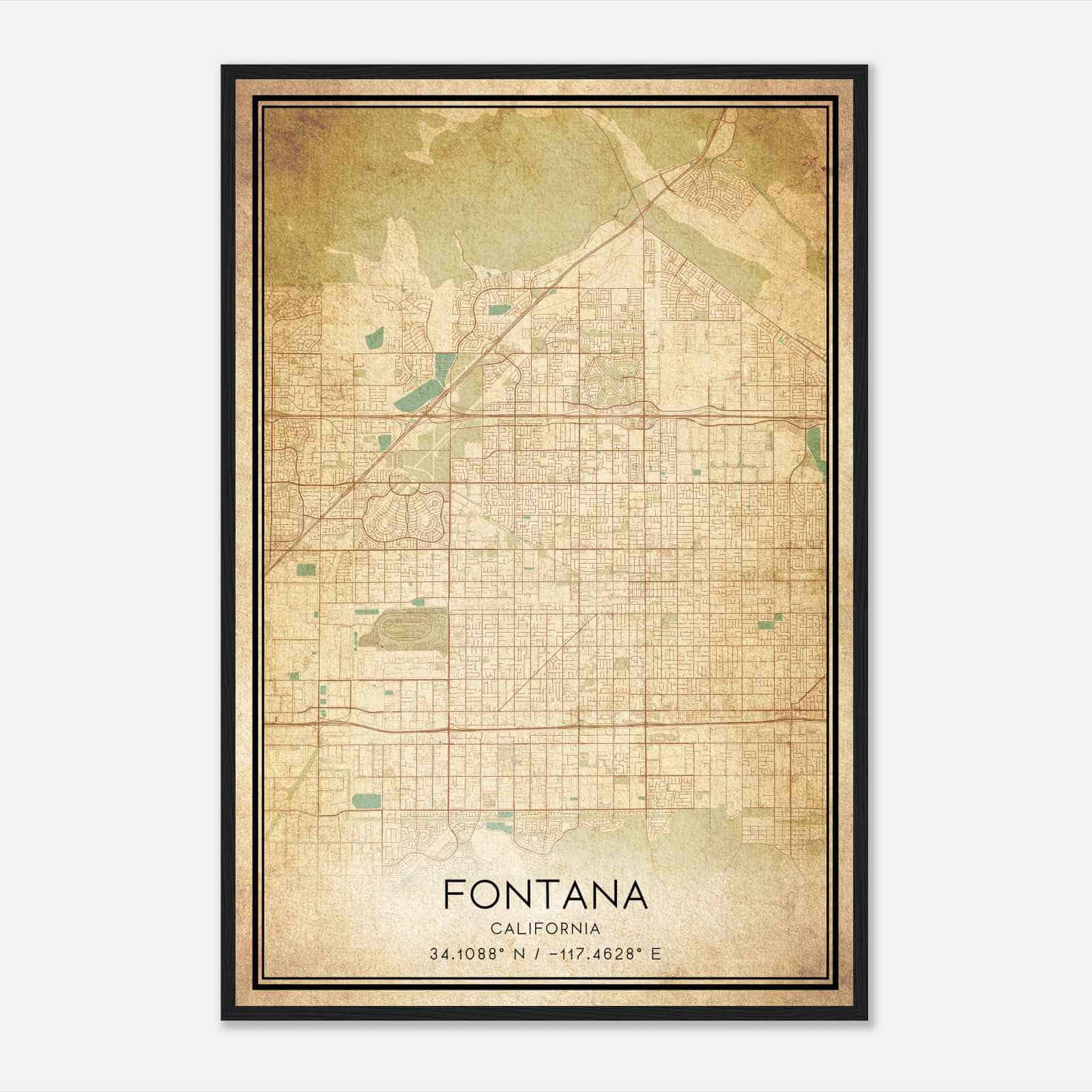 Vintage Fontana California Map Poster, Modern Home Decor Wall Art Print