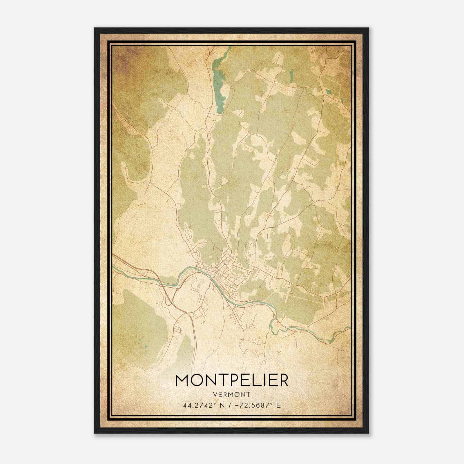 Vintage Montpelier Vermont Map Poster, Modern Home Decor Wall Art Print