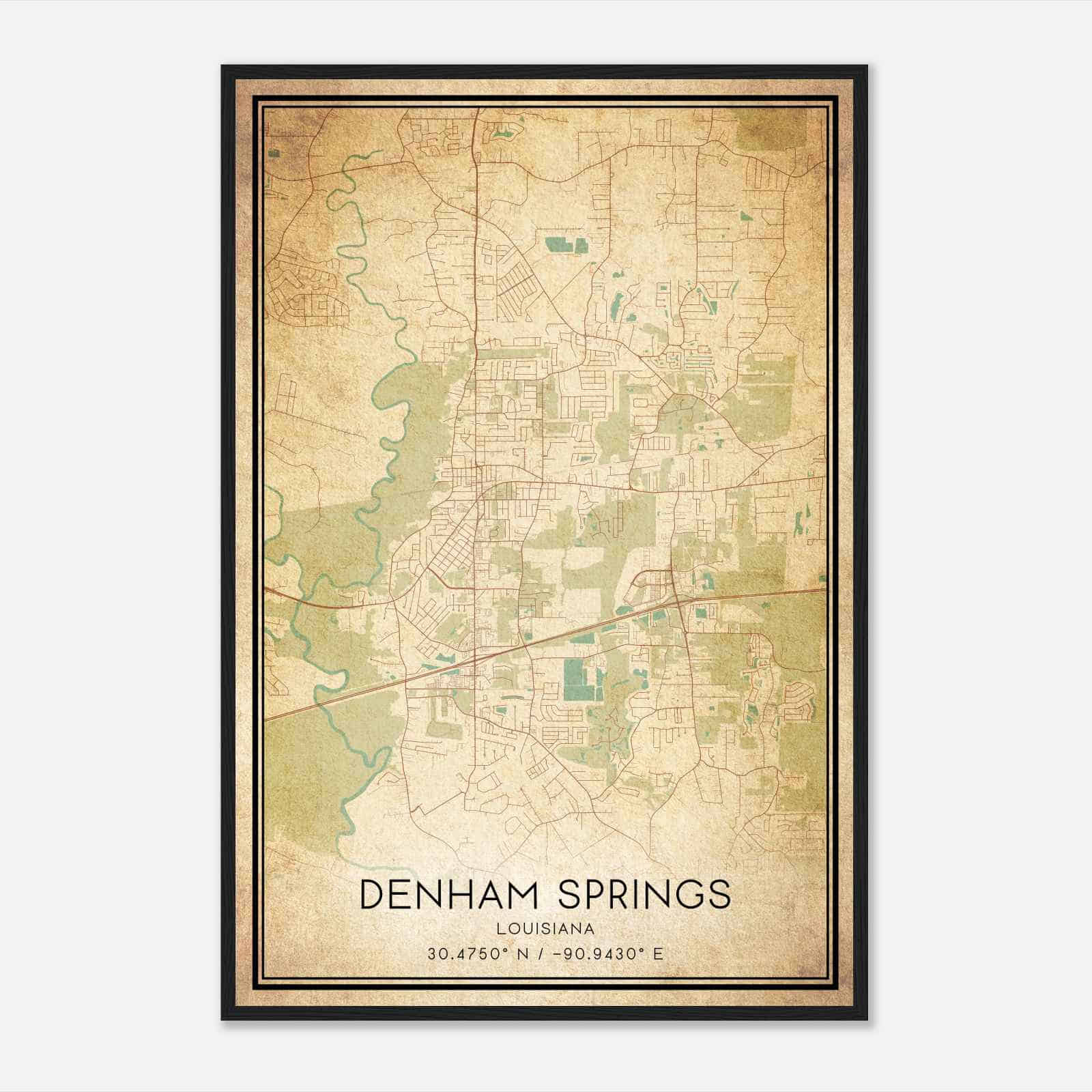 Vintage Denham Springs Louisiana Map Poster, Modern Home Decor Wall Art Print