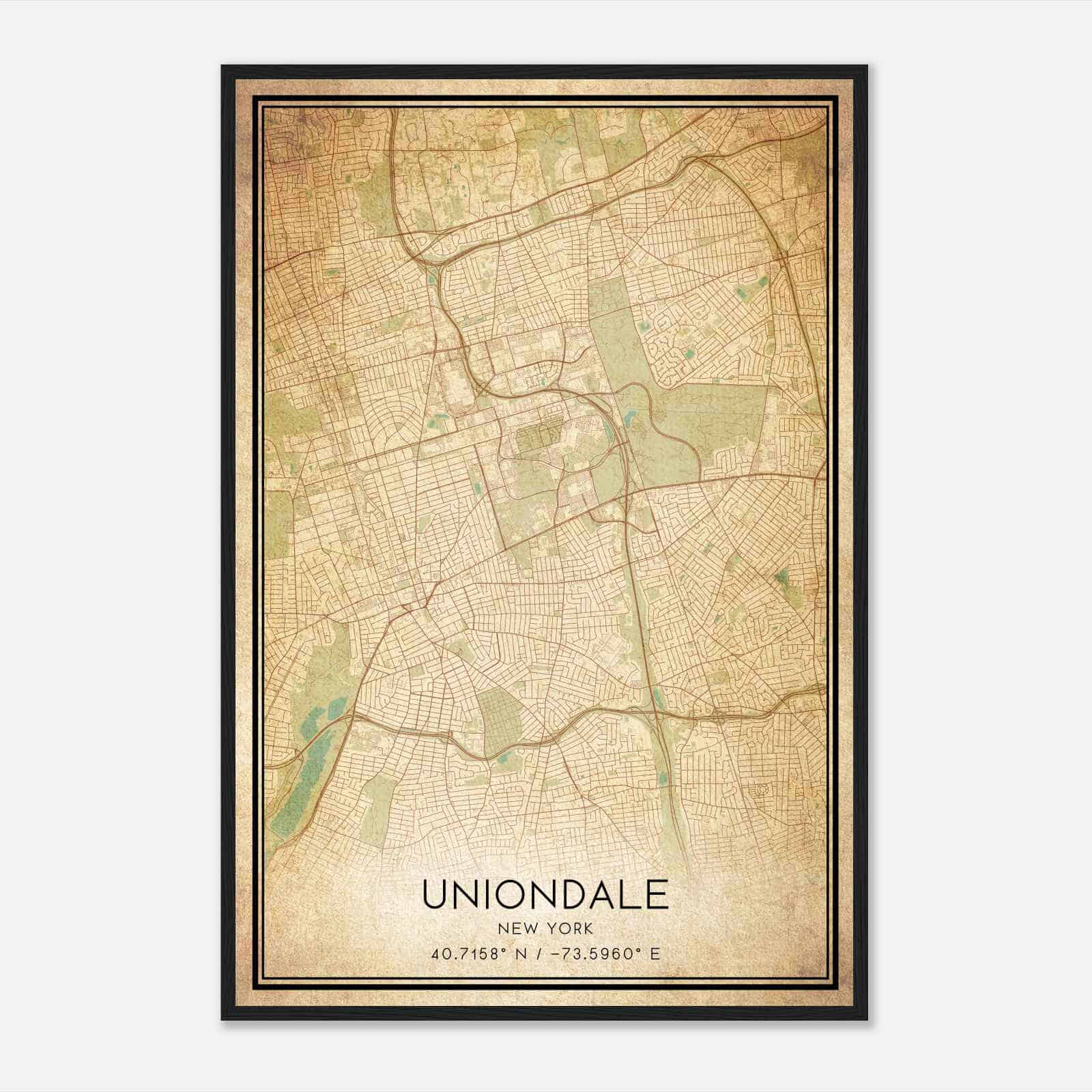 Vintage Uniondale New York Map Poster, Modern Home Decor Wall Art Print
