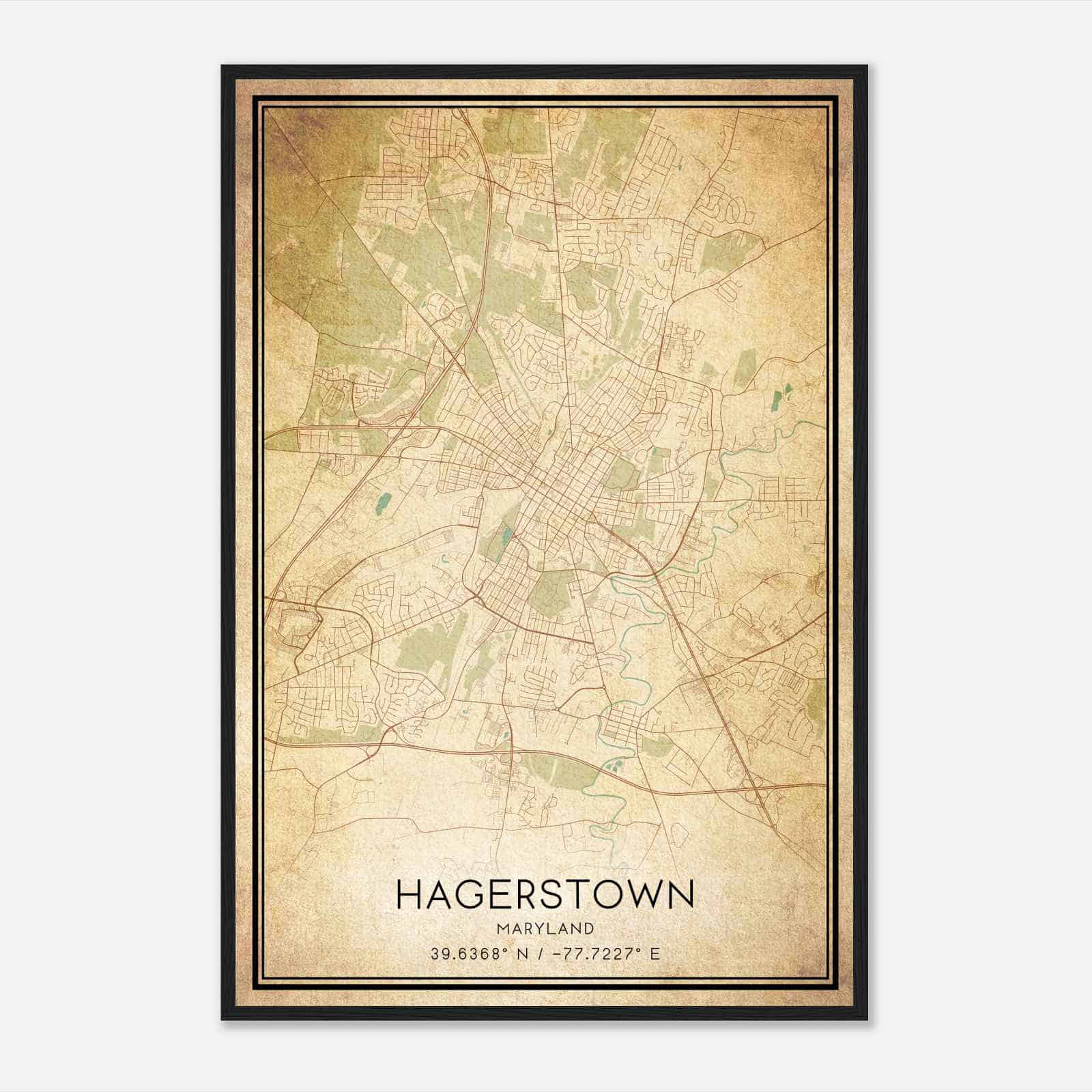 Vintage Hagerstown Maryland Map Poster, Modern Home Decor Wall Art Print