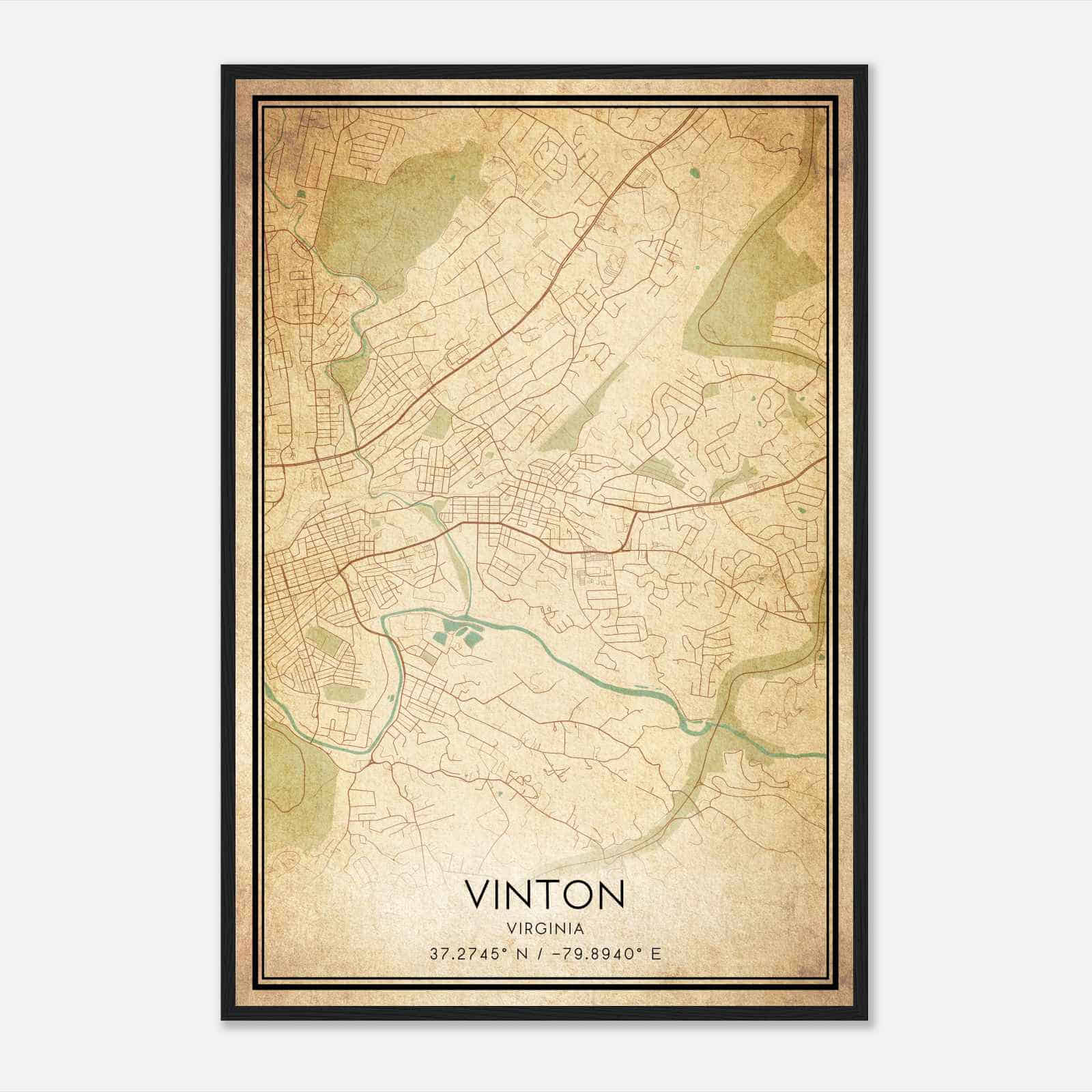 Vintage Vinton Virginia Map Poster, Modern Home Decor Wall Art Print