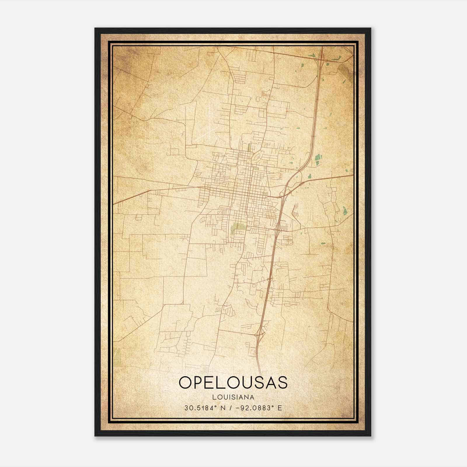 Vintage Opelousas Louisiana Map Poster, Modern Home Decor Wall Art Print