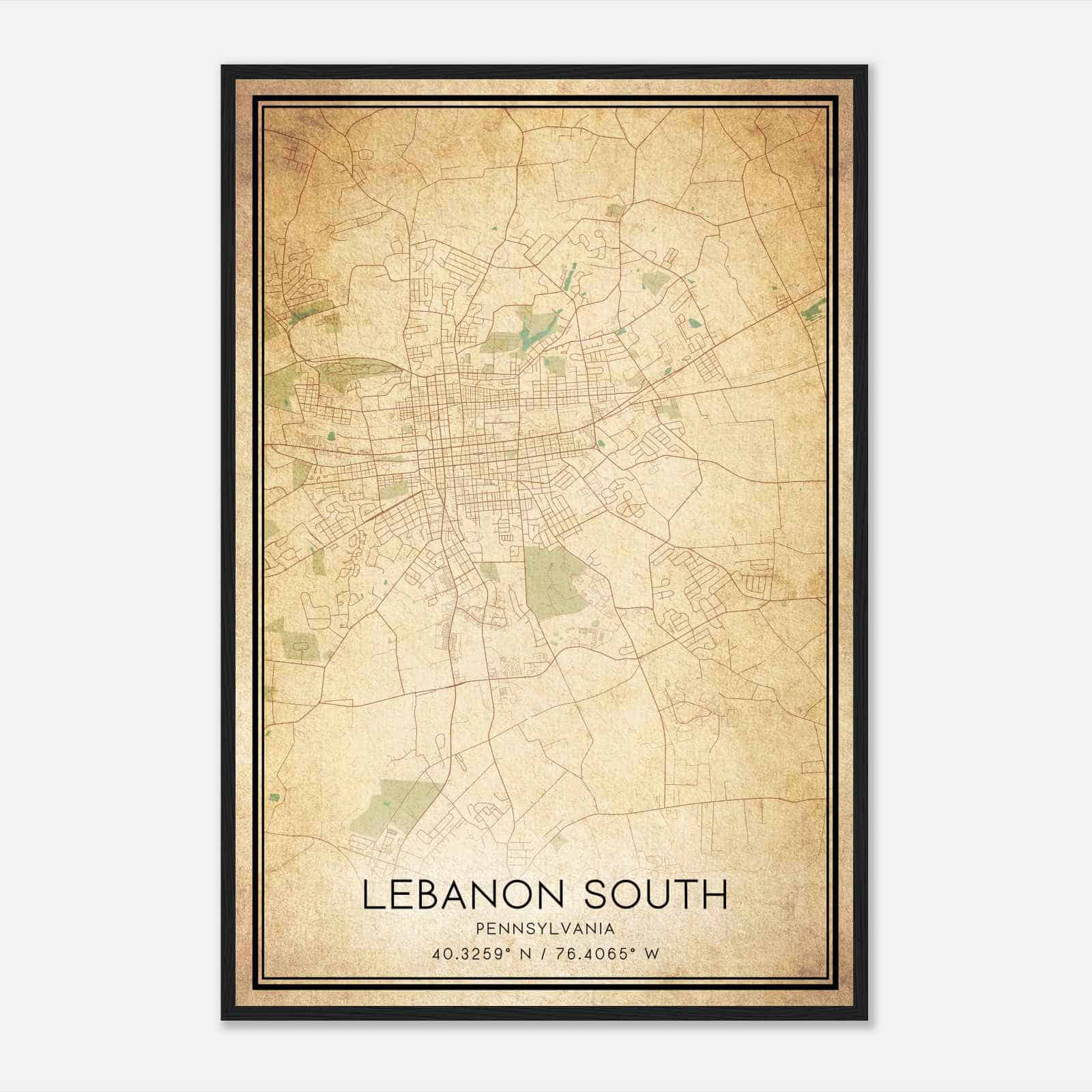 Vintage Lebanon South Pennsylvania Map Poster, Modern Home Decor Wall Art Print