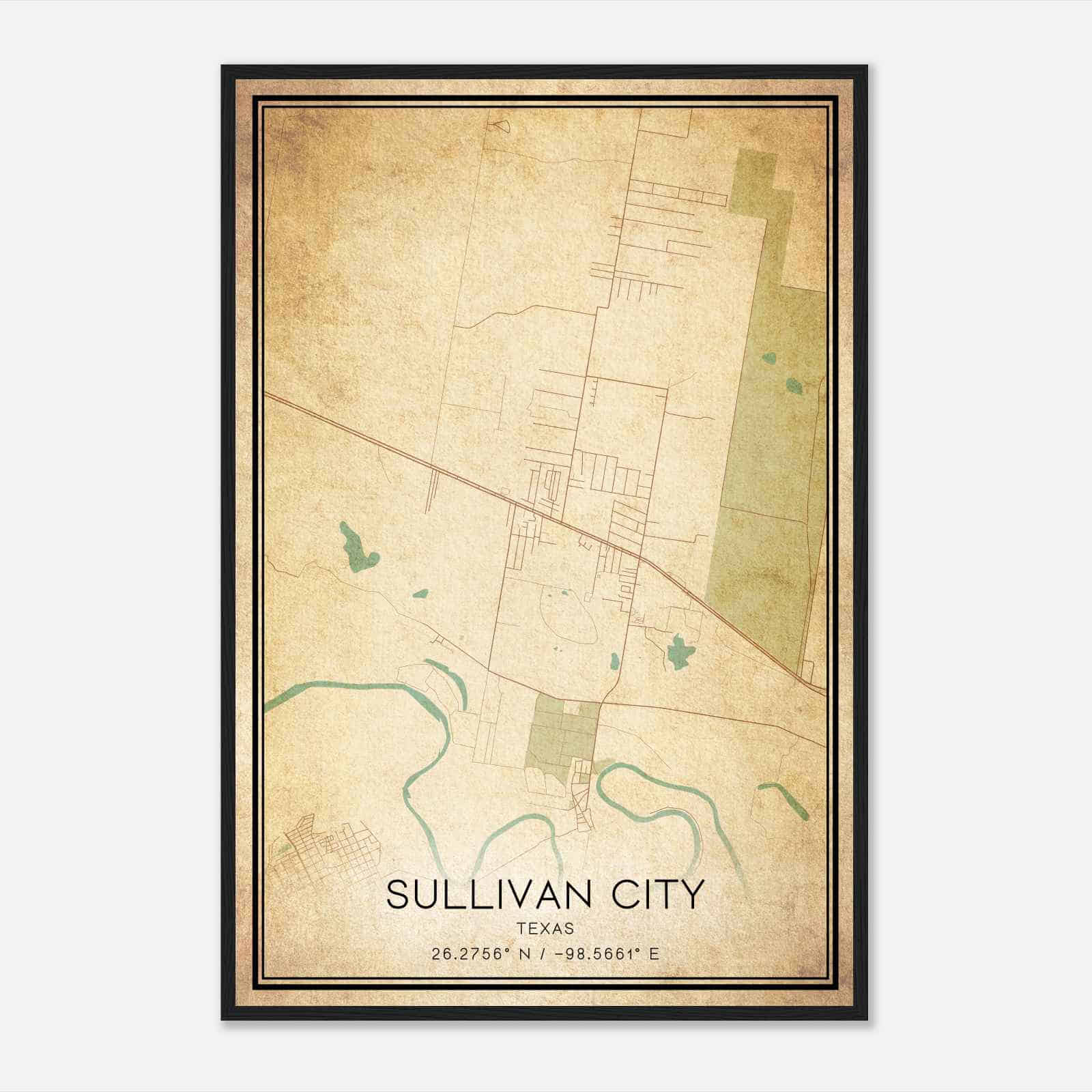 Vintage Sullivan City Texas Map Poster, Modern Home Decor Wall Art Print