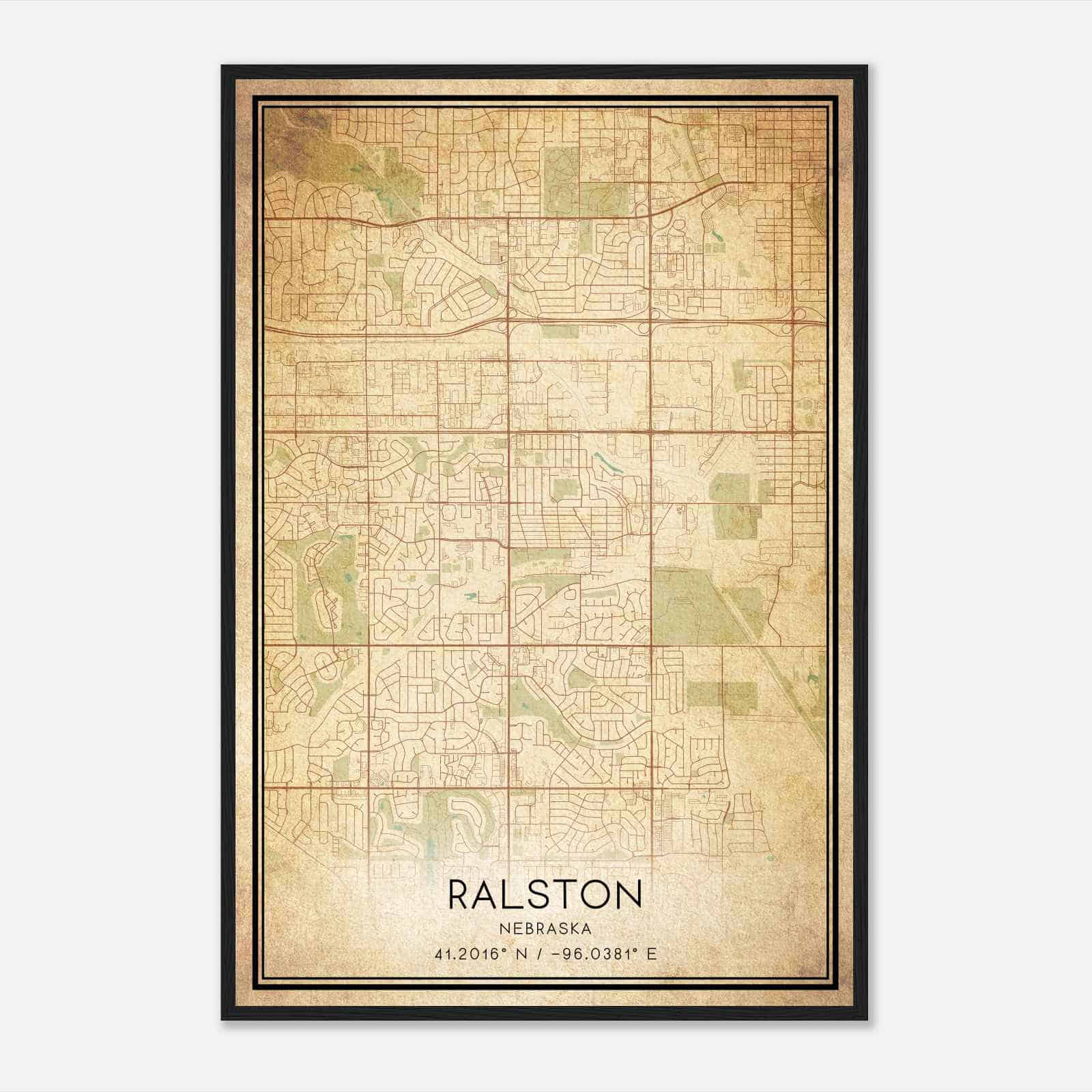 Vintage Ralston Nebraska Map Poster, Modern Home Decor Wall Art Print