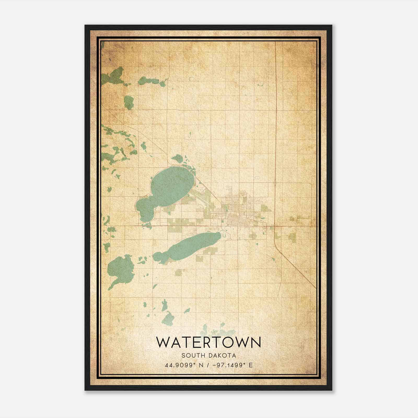 Vintage Watertown South Dakota Map Poster, Modern Home Decor Wall Art Print