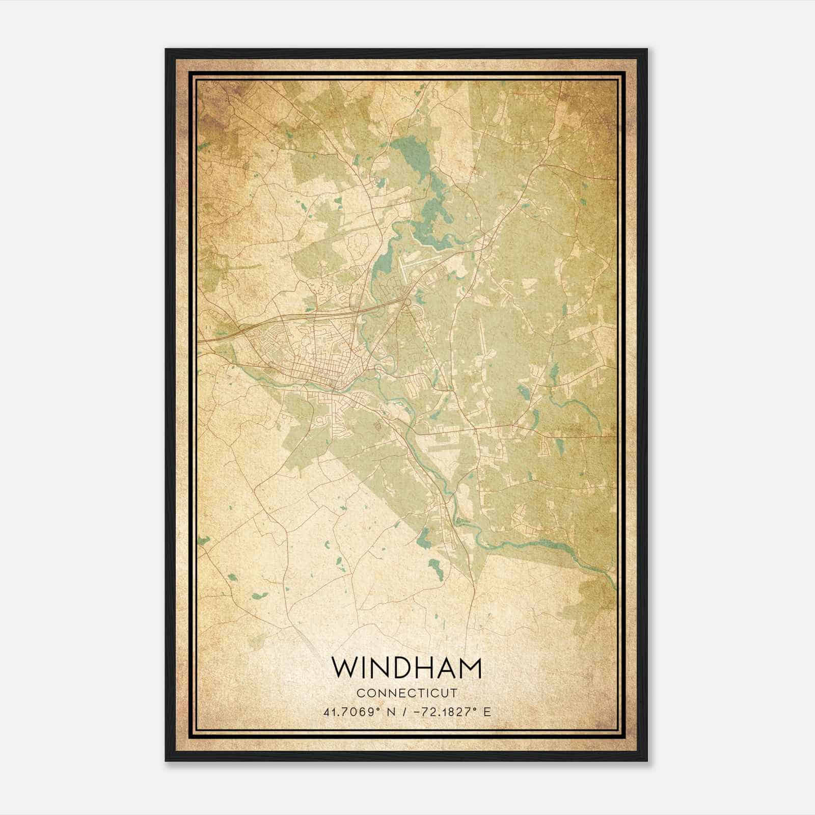 Vintage Windham Connecticut Map Poster, Modern Home Decor Wall Art Print
