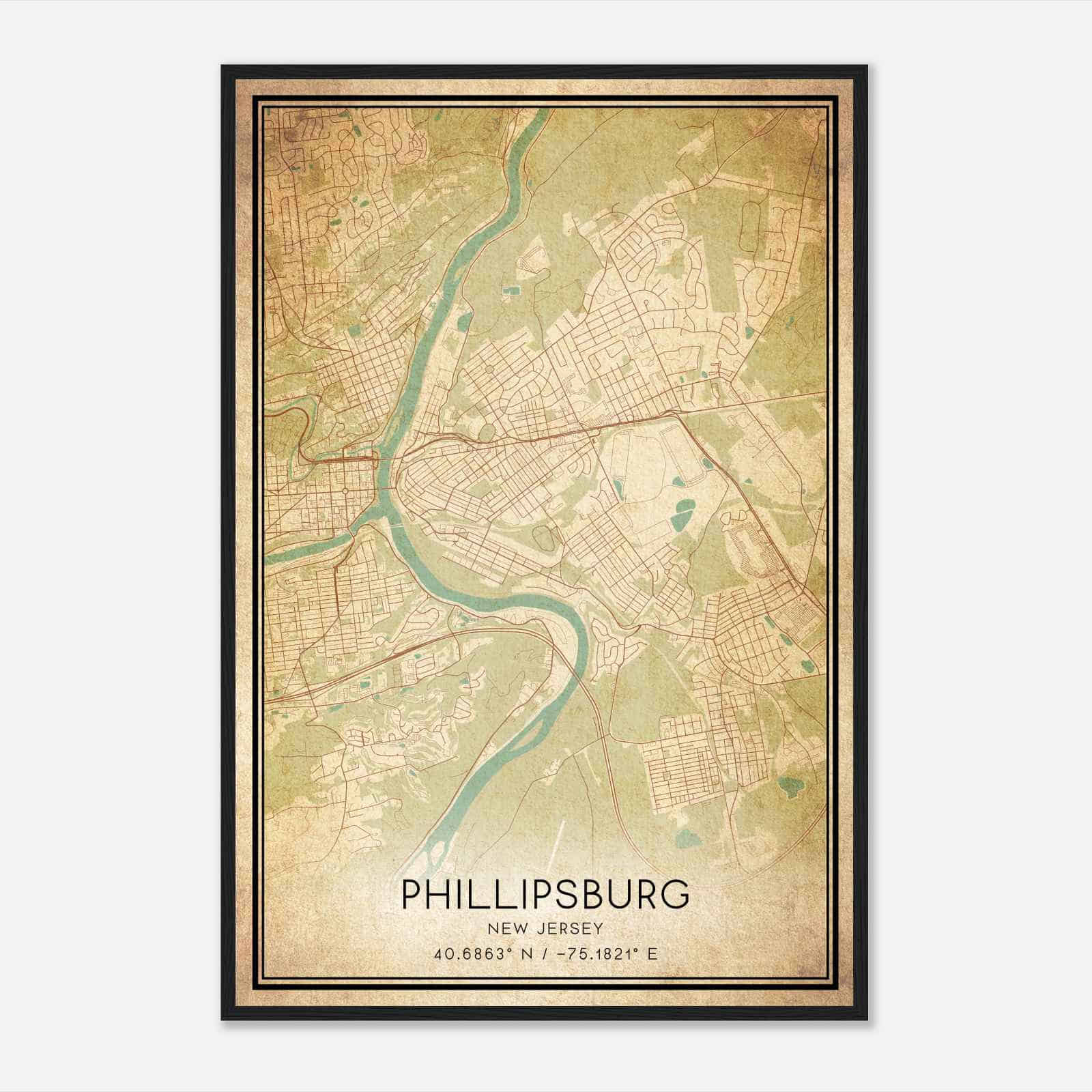 Vintage Phillipsburg New Jersey Map Poster, Modern Home Decor Wall Art Print