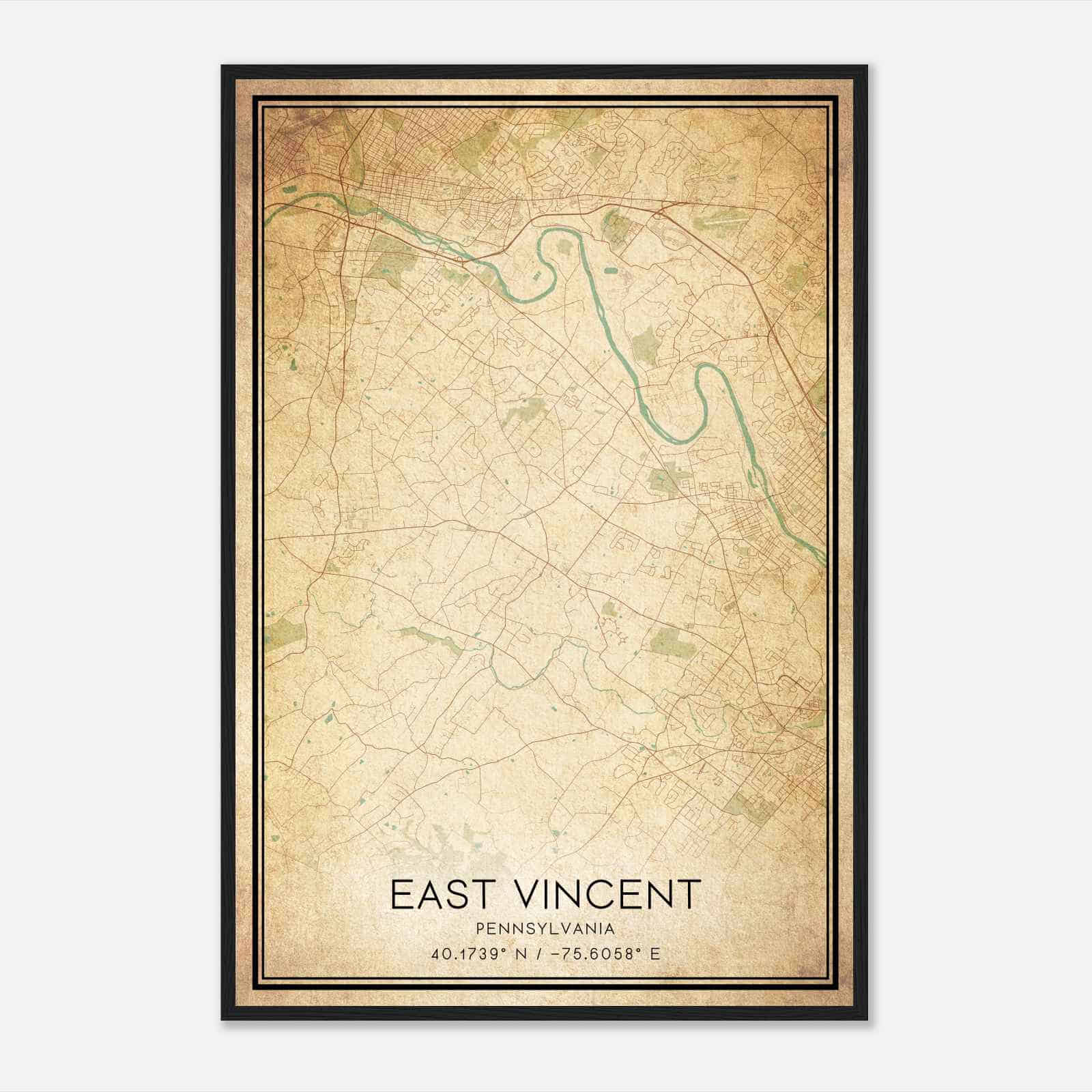 Vintage East Vincent Pennsylvania Map Poster, Modern Home Decor Wall Art Print