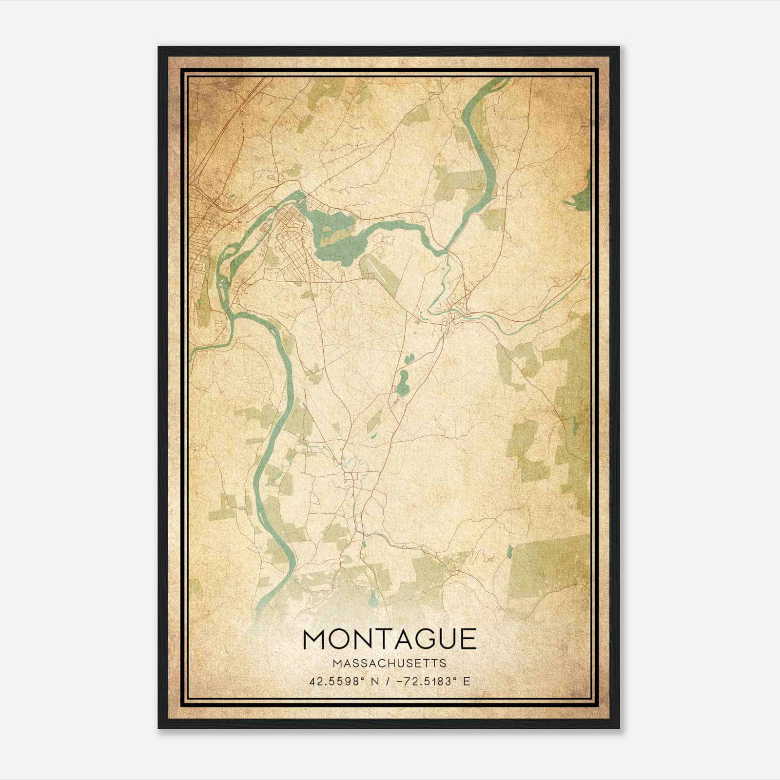 Vintage Montague Massachusetts Map Poster, Modern Home Decor Wall Art Print