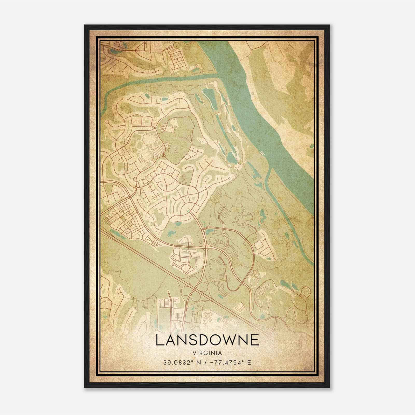 Vintage Lansdowne Virginia Map Poster, Modern Home Decor Wall Art Print