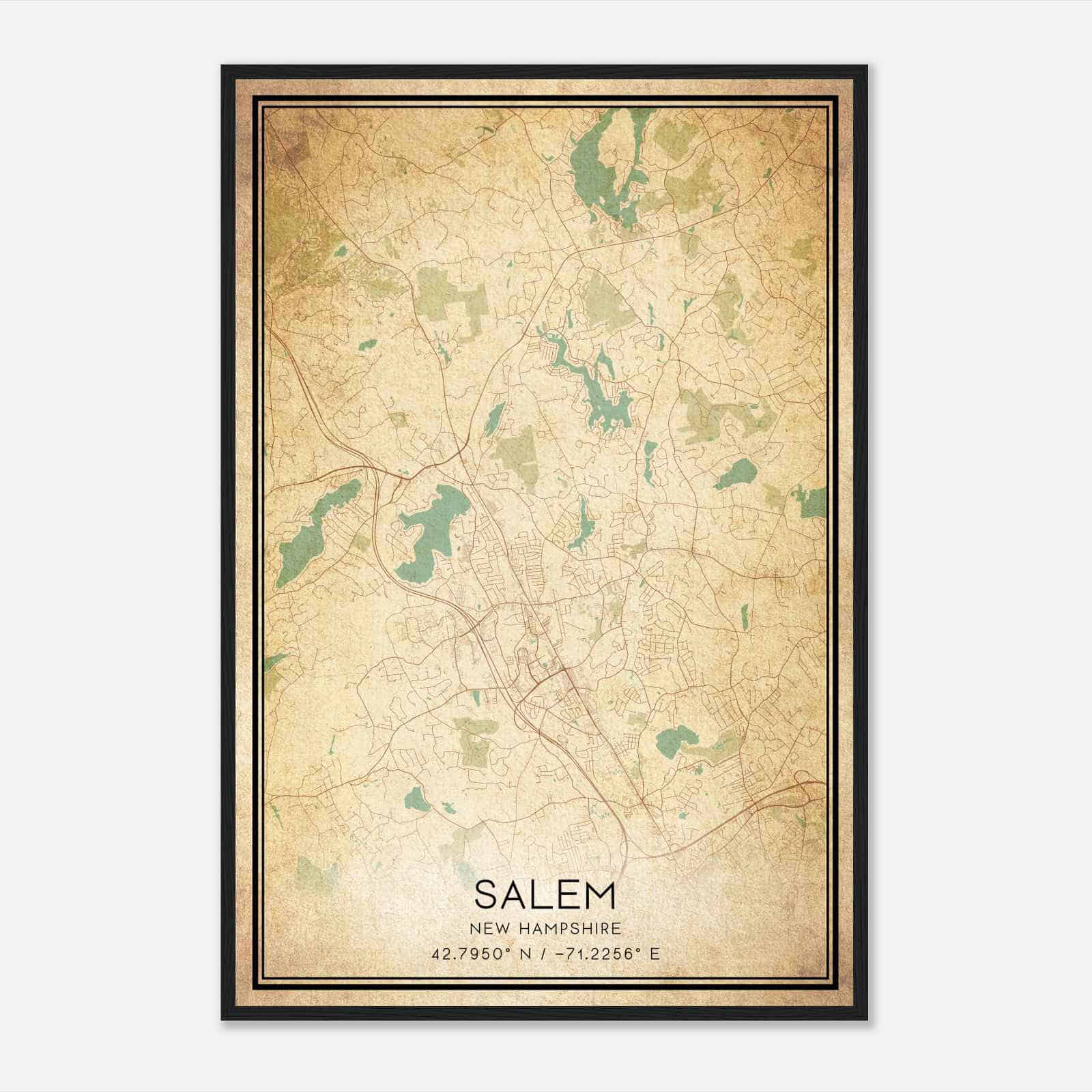 Vintage Salem New Hampshire Map Poster, Modern Home Decor Wall Art Print