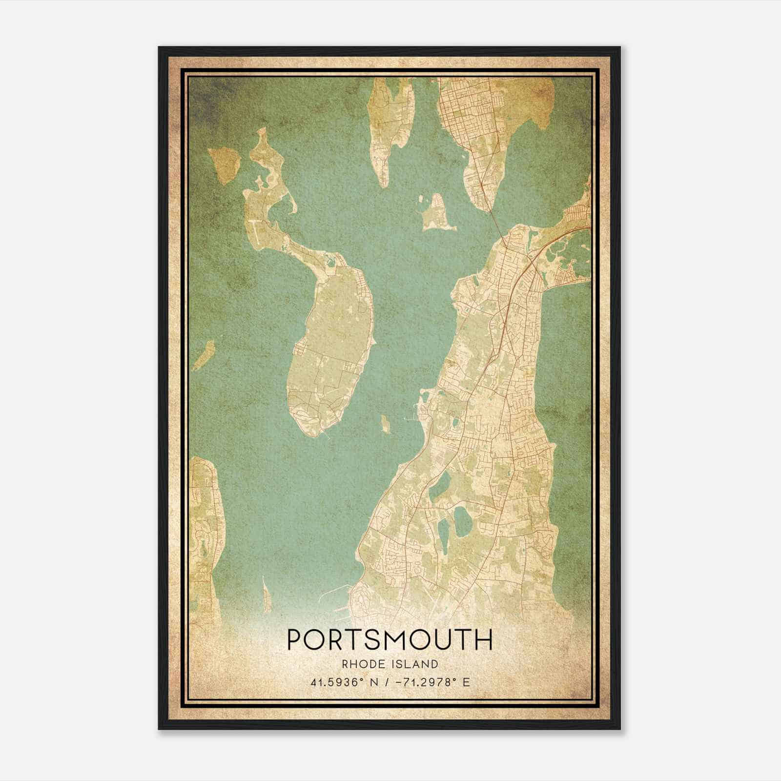 Vintage Portsmouth Rhode Island Map Poster, Modern Home Decor Wall Art Print