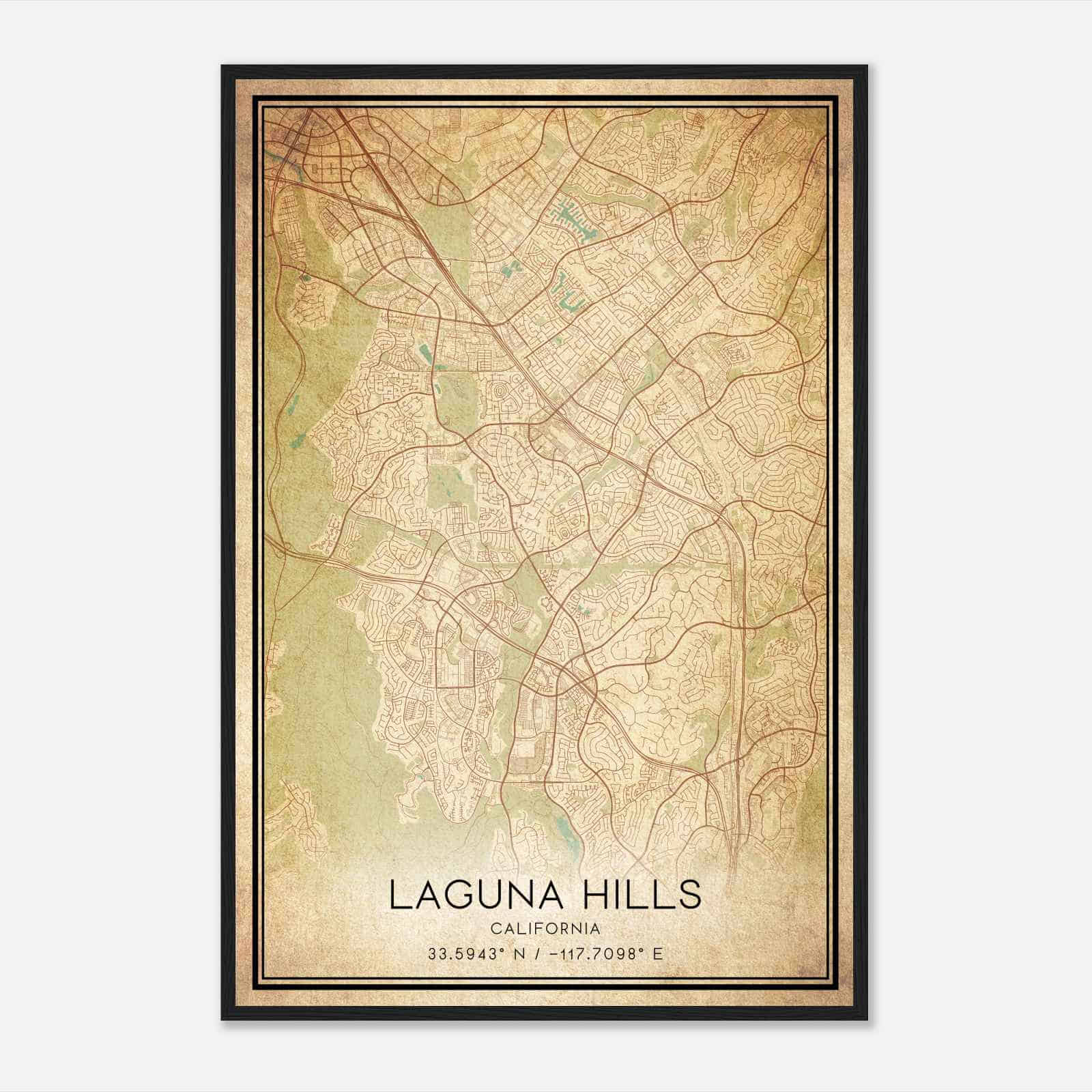 Vintage Laguna Hills California Map Poster, Modern Home Decor Wall Art Print