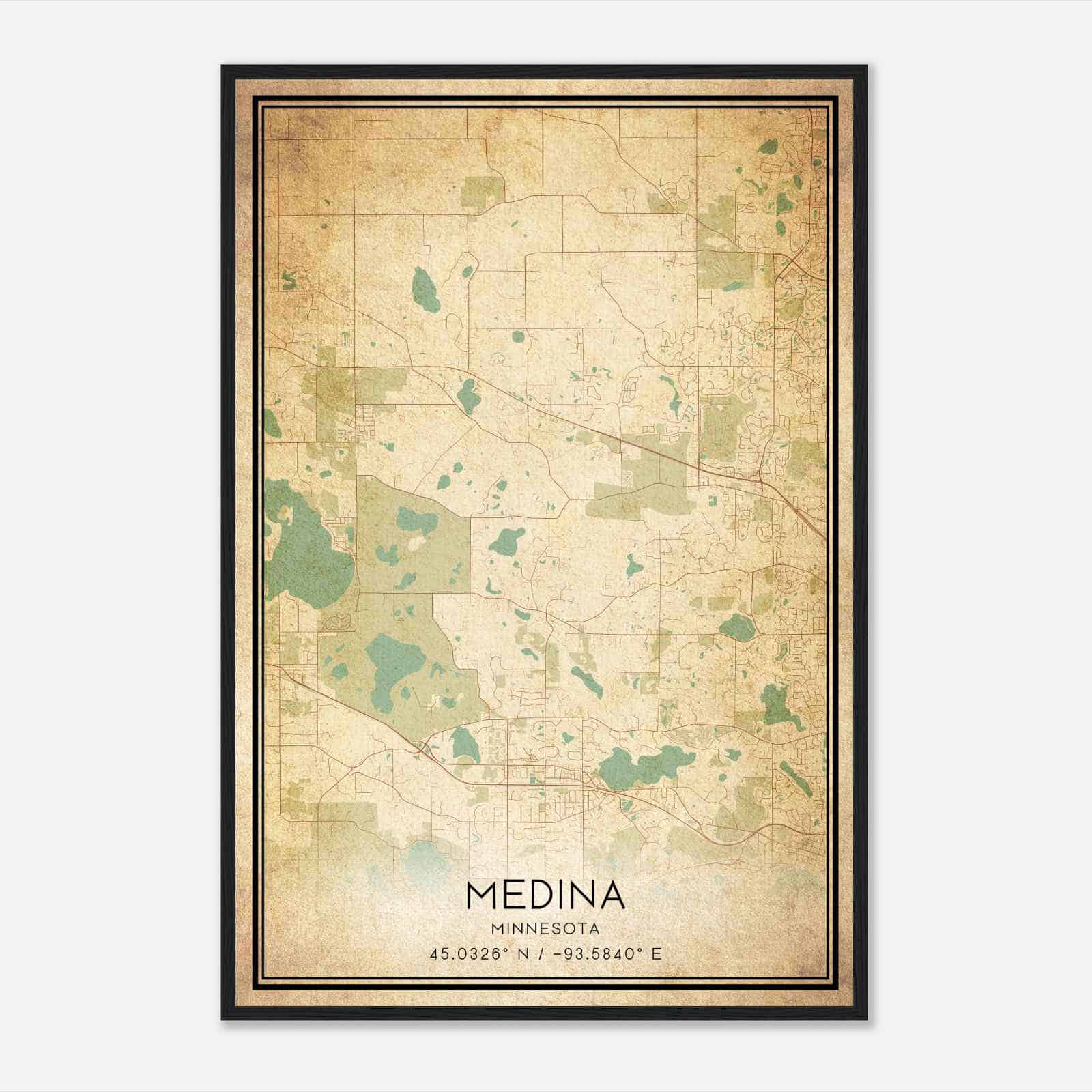 Vintage Medina Minnesota Map Poster, Modern Home Decor Wall Art Print