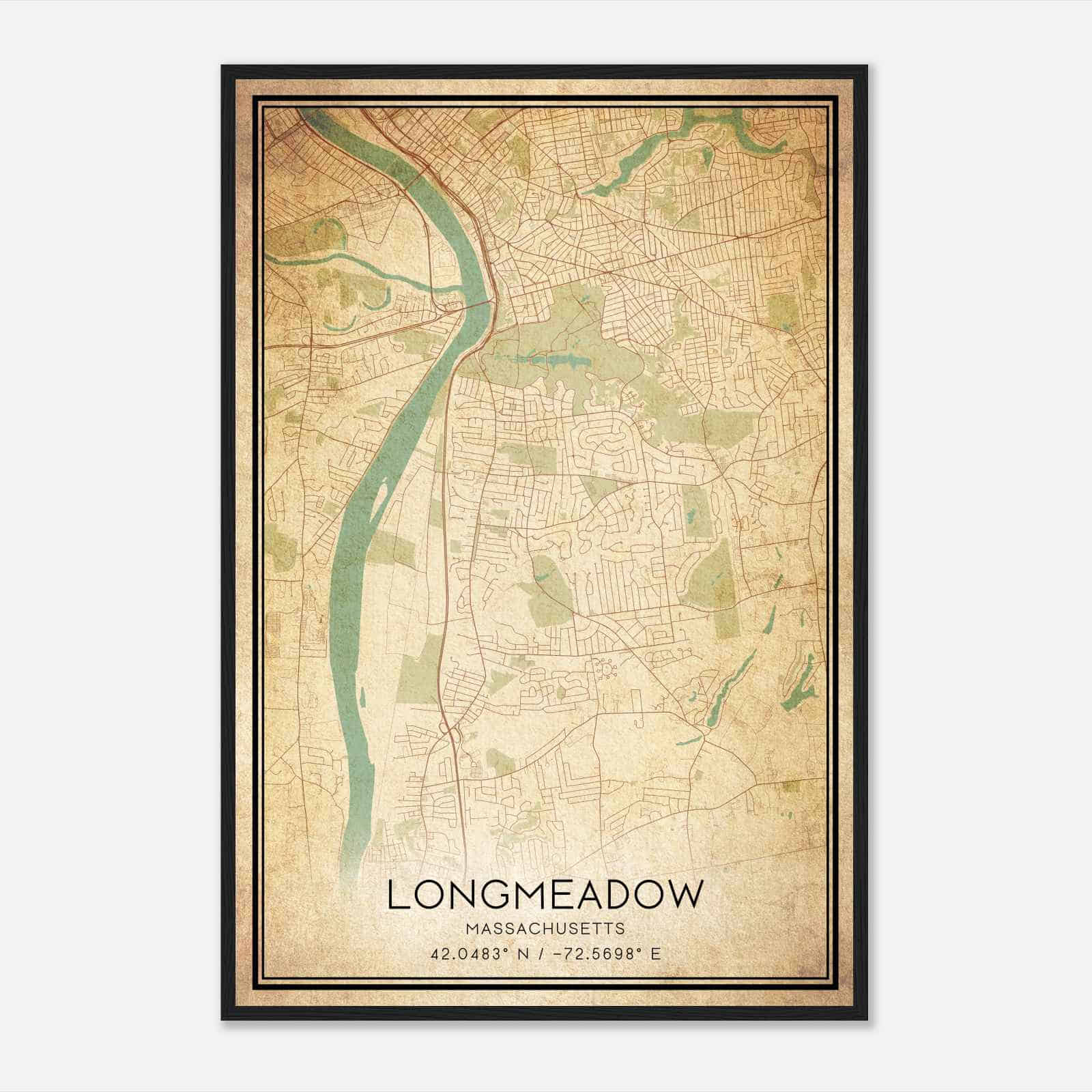 Vintage Longmeadow Massachusetts Map Poster, Modern Home Decor Wall Art Print