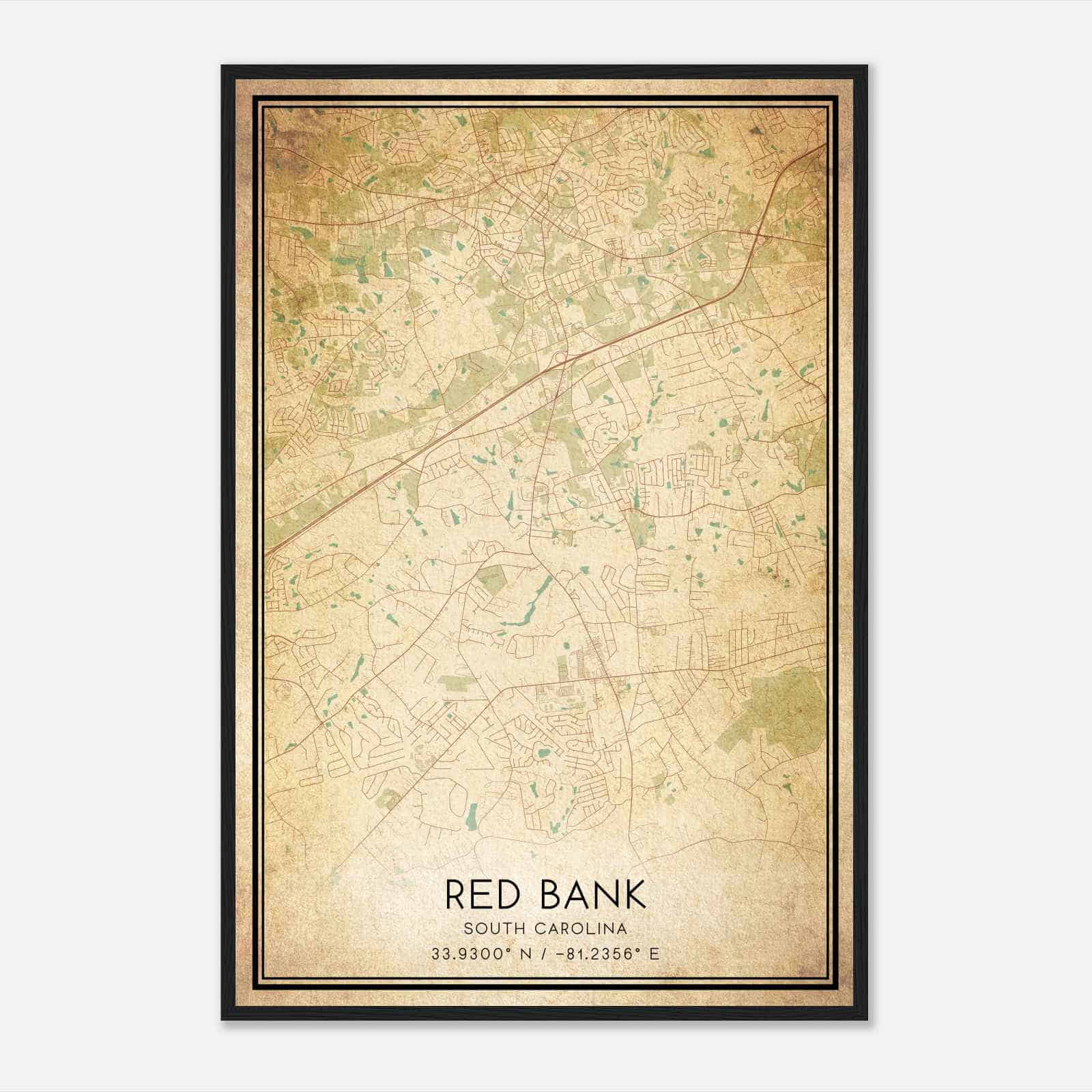 Vintage Red Bank South Carolina Map Poster, Modern Home Decor Wall Art Print