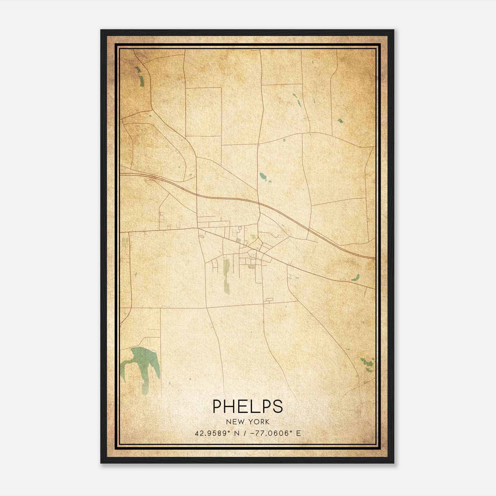 Vintage Phelps New York Map Poster, Modern Home Decor Wall Art Print