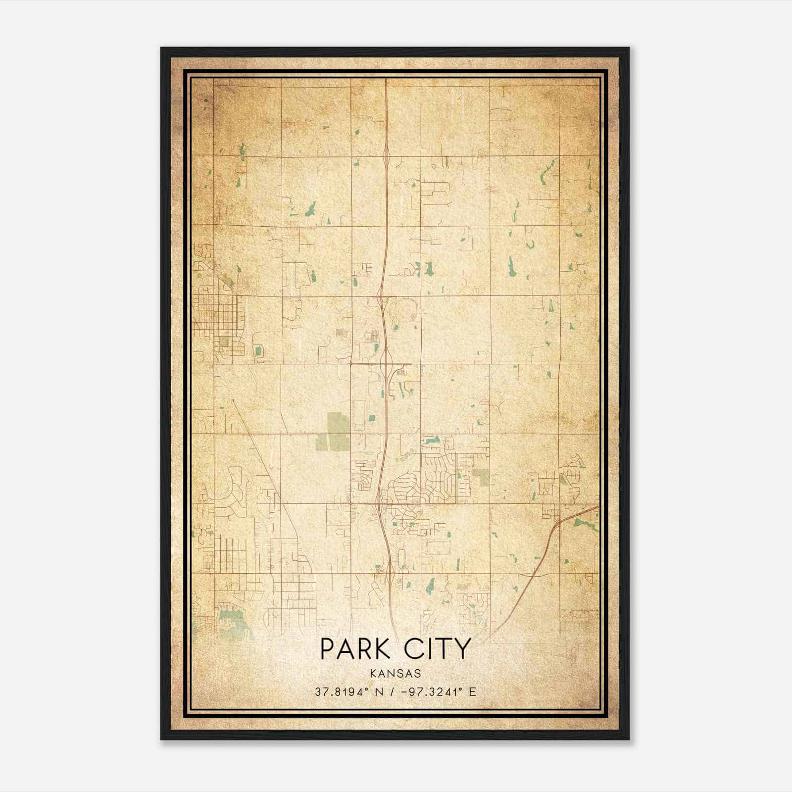 Vintage Park City Kansas Map Poster, Modern Home Decor Wall Art Print