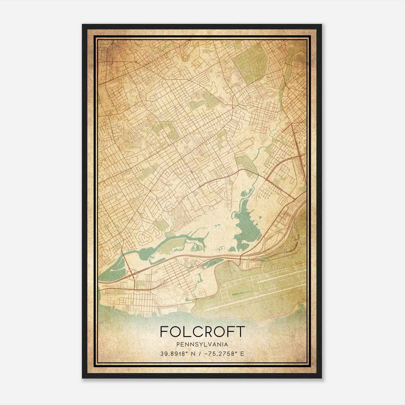 Vintage Folcroft Pennsylvania Map Poster, Modern Home Decor Wall Art