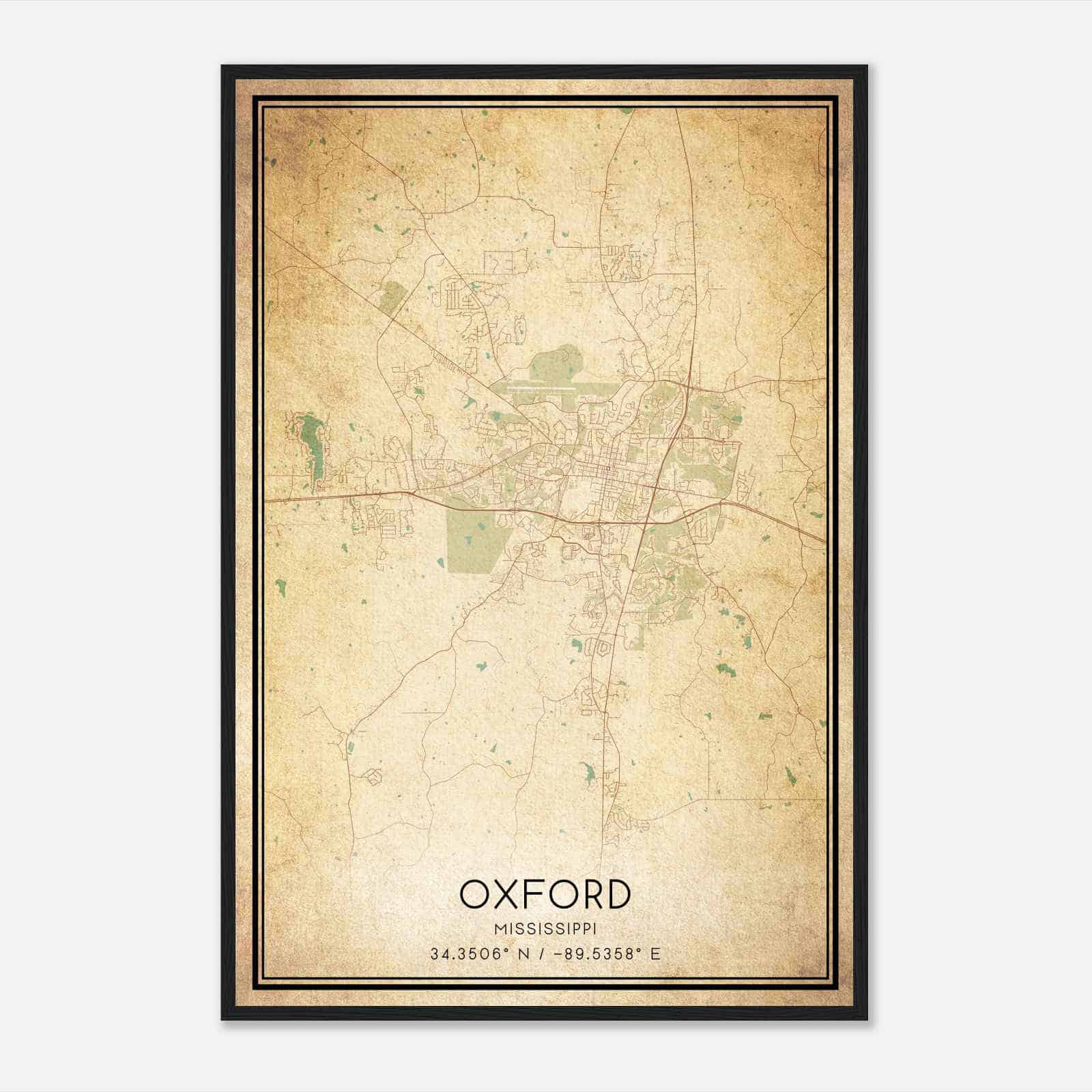 Vintage Oxford Mississippi Map Poster, Modern Home Decor Wall Art Print