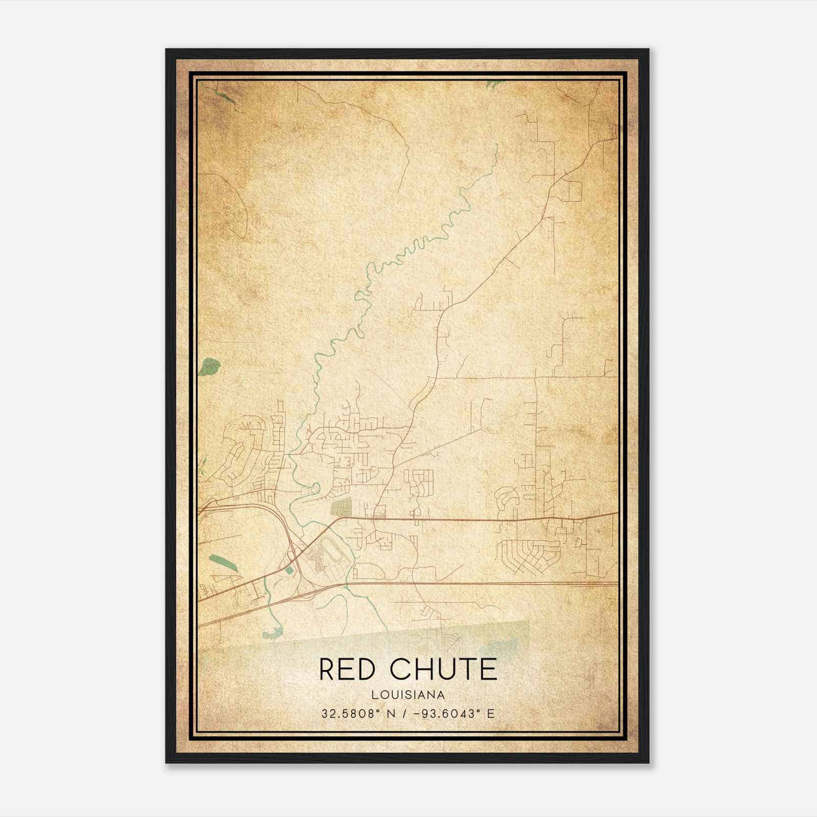 Vintage Red Chute Louisiana Map Poster, Modern Home Decor Wall Art Print