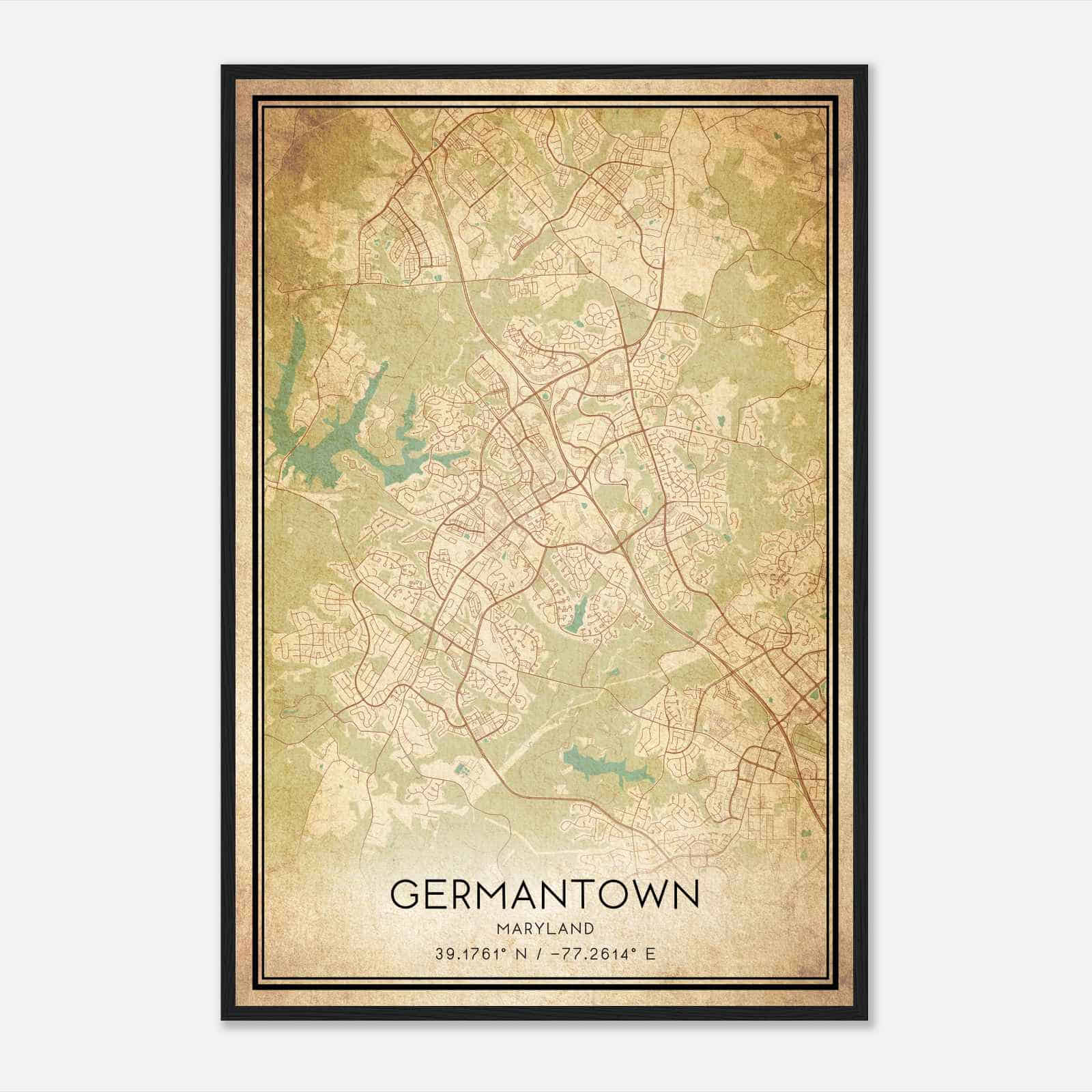 Vintage Germantown Maryland Map Poster, Modern Home Decor Wall Art Print