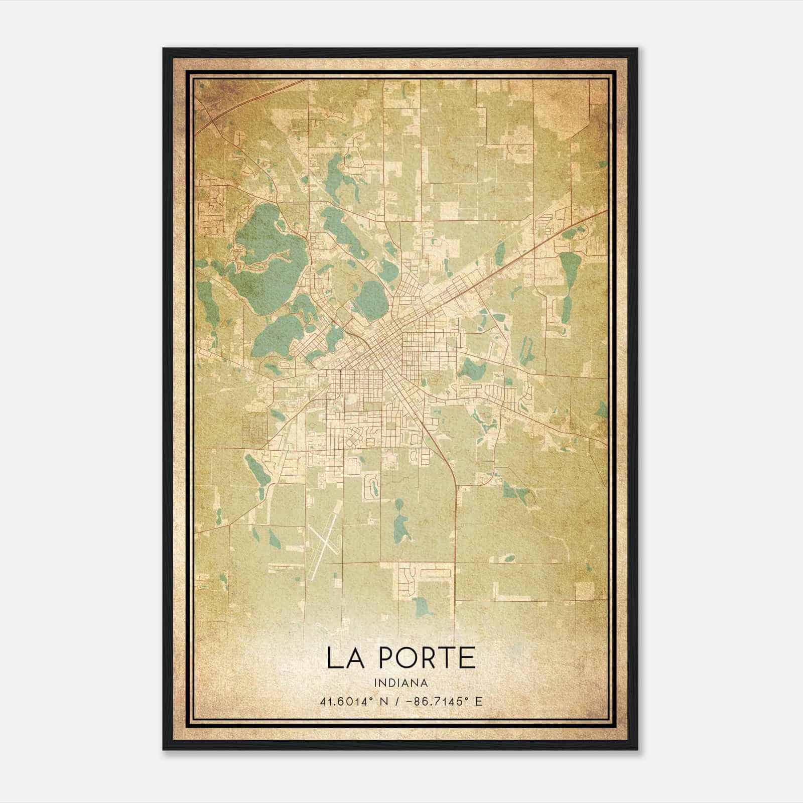 Vintage La Porte Indiana Map Poster, Modern Home Decor Wall Art Print