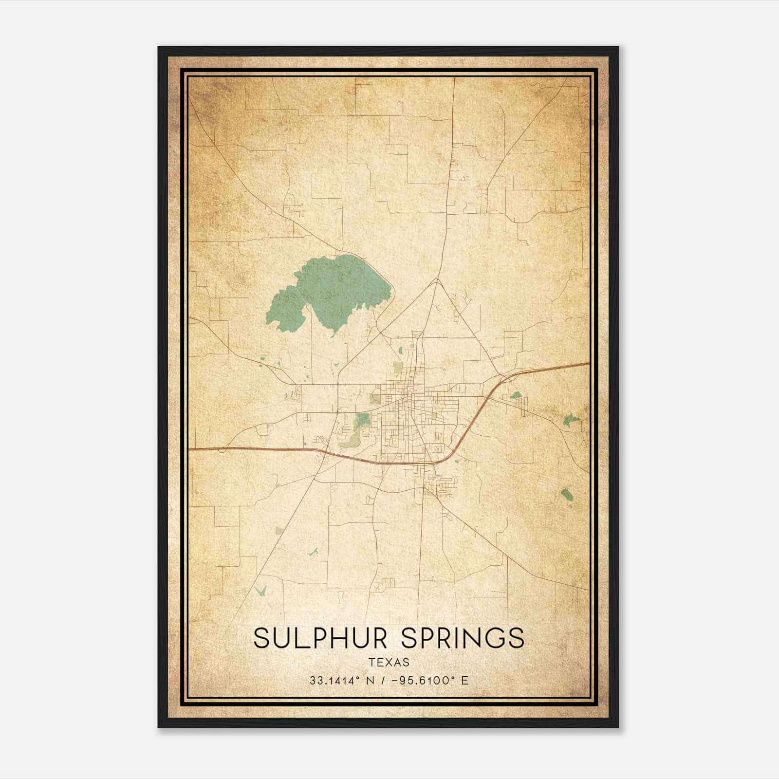 Vintage Sulphur Springs Texas Map Poster, Modern Home Decor Wall Art Print