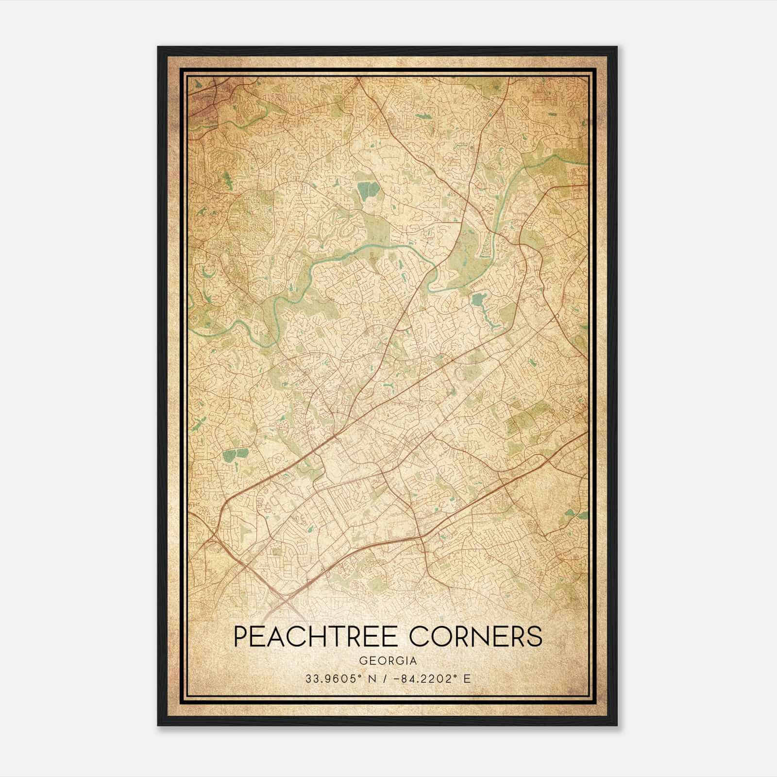 Vintage Peachtree Corners Georgia Map Poster, Modern Home Decor Wall Art Print