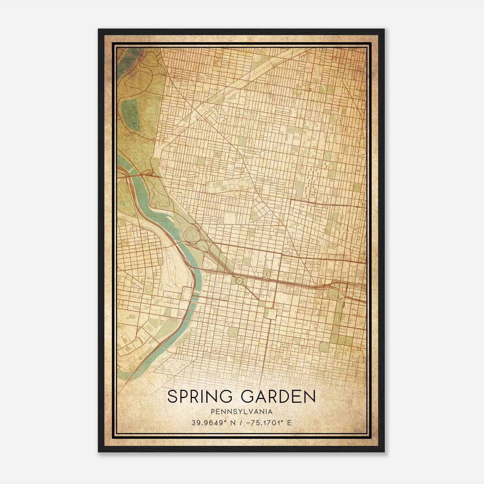 Vintage Spring Garden Pennsylvania Map Poster, Modern Home Decor Wall Art Print