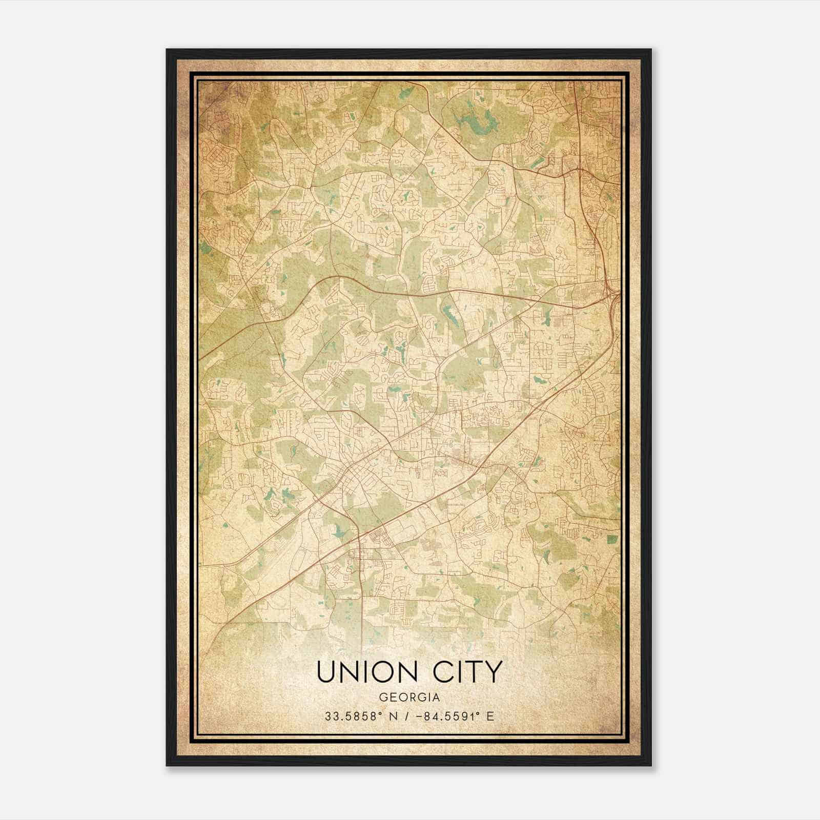 Vintage Union City Georgia Map Poster, Modern Home Decor Wall Art Print
