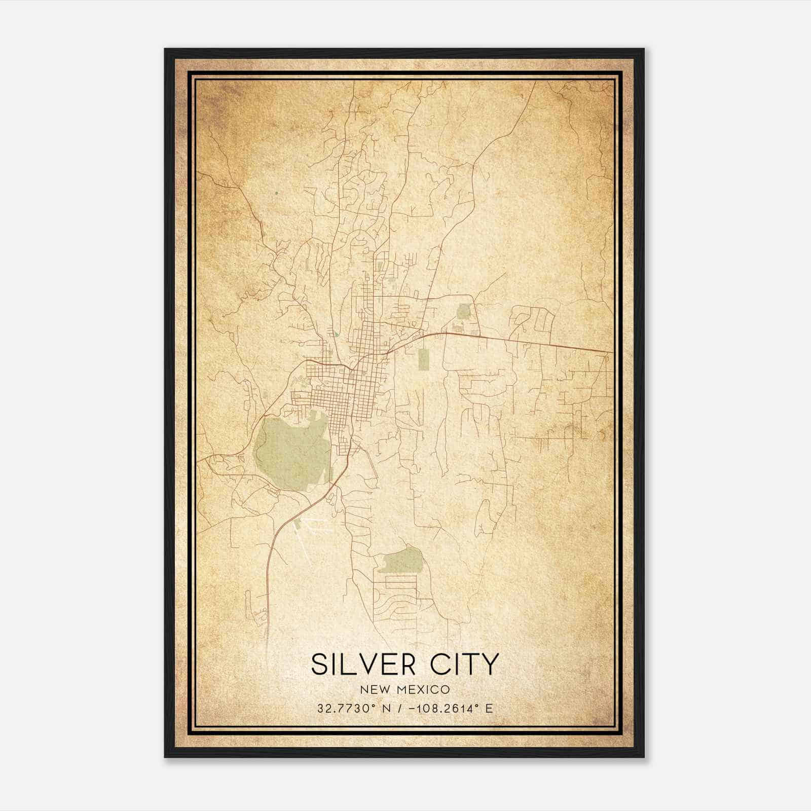Vintage Silver City New Mexico Map Poster, Modern Home Decor Wall Art Print