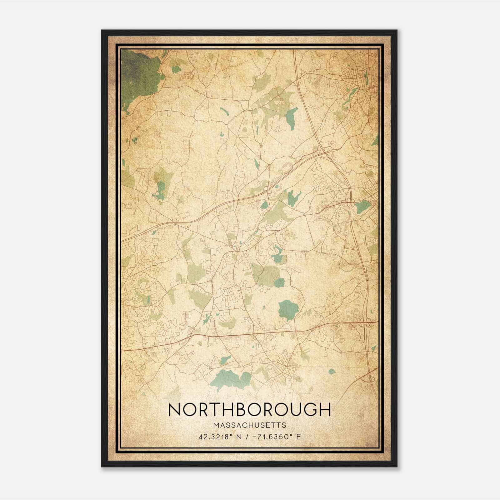 Vintage Northborough Massachusetts Map Poster, Modern Home Decor Wall Art Print