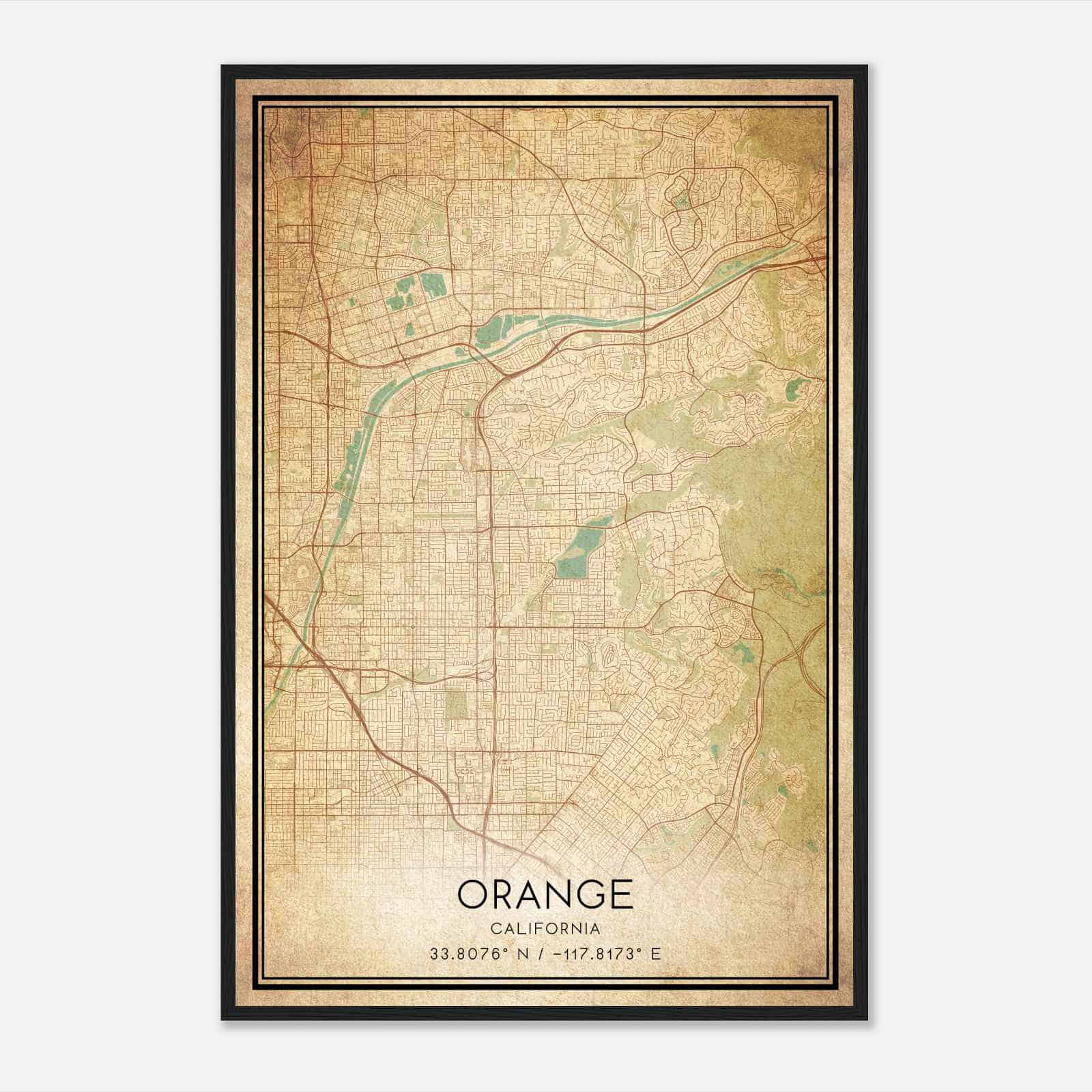Vintage Orange California Map Poster, Modern Home Decor Wall Art Print